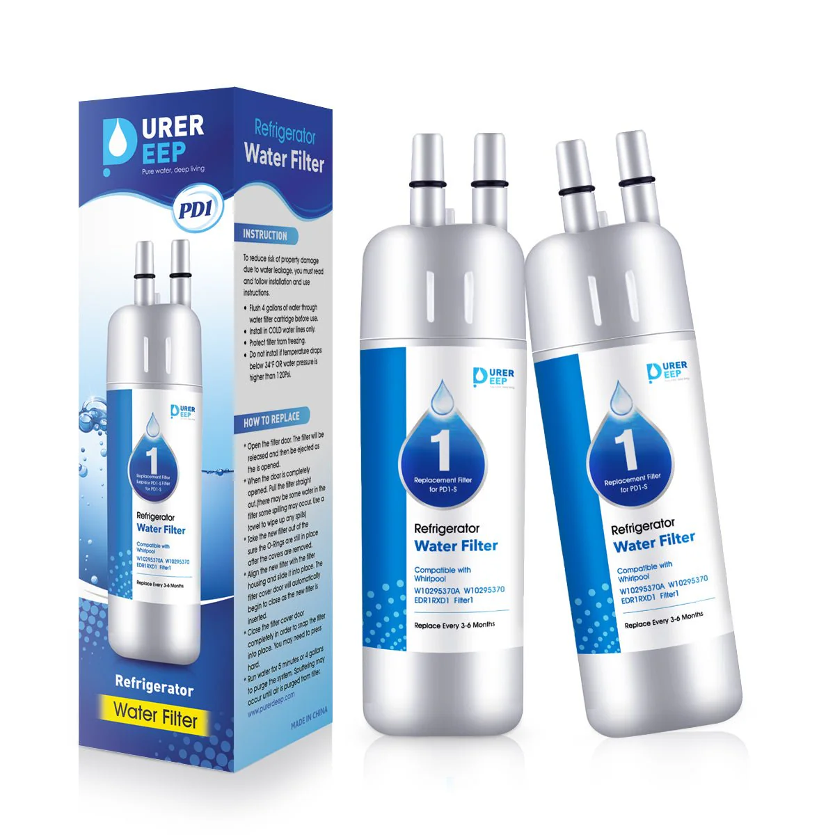 Purerdeep PD1 Compatible with EDR1RXD1, W10295370A, Refrigerator Water Filter 1 Whr1rxd1