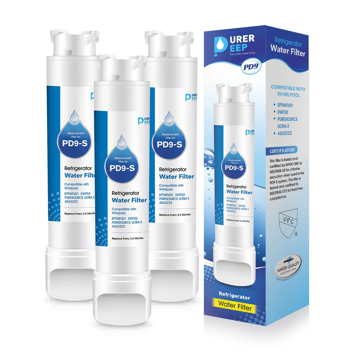 Purerdeep PD9 Compatible with EPTWFU01, EWF02, PureSource Ultra II Refrigerator Water Filter