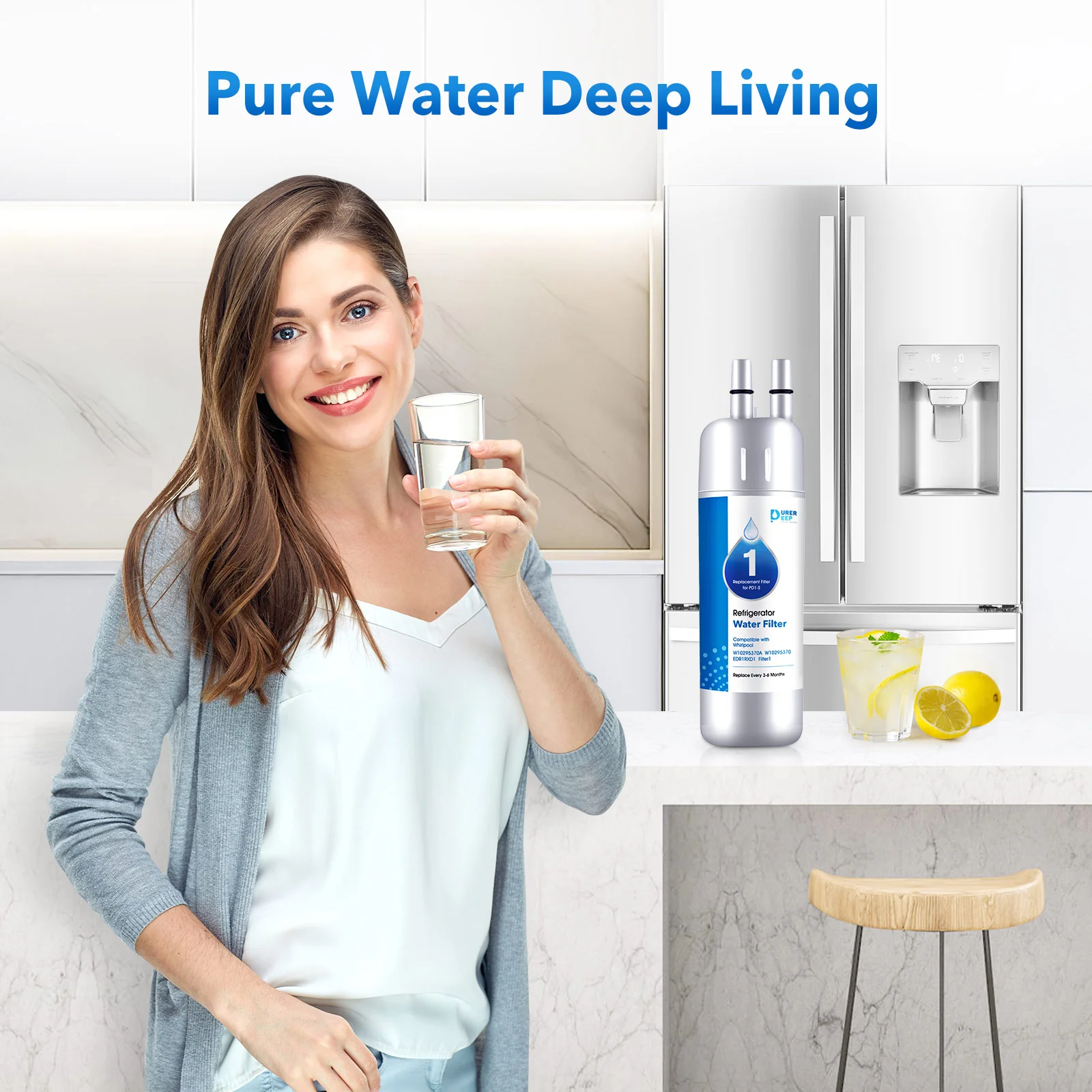Purerdeep PD1 Compatible with EDR1RXD1, W10295370A, Refrigerator Water Filter 1 Whr1rxd1