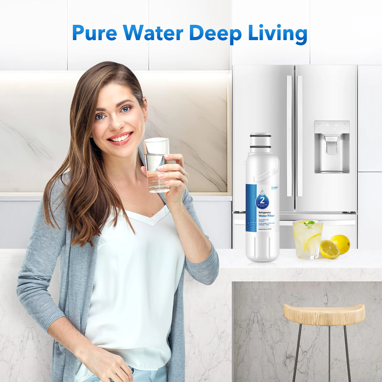 Purerdeep PD2 Compatible EDR2RXD1 Refrigerator Water Filter,W10413645A Filter 2