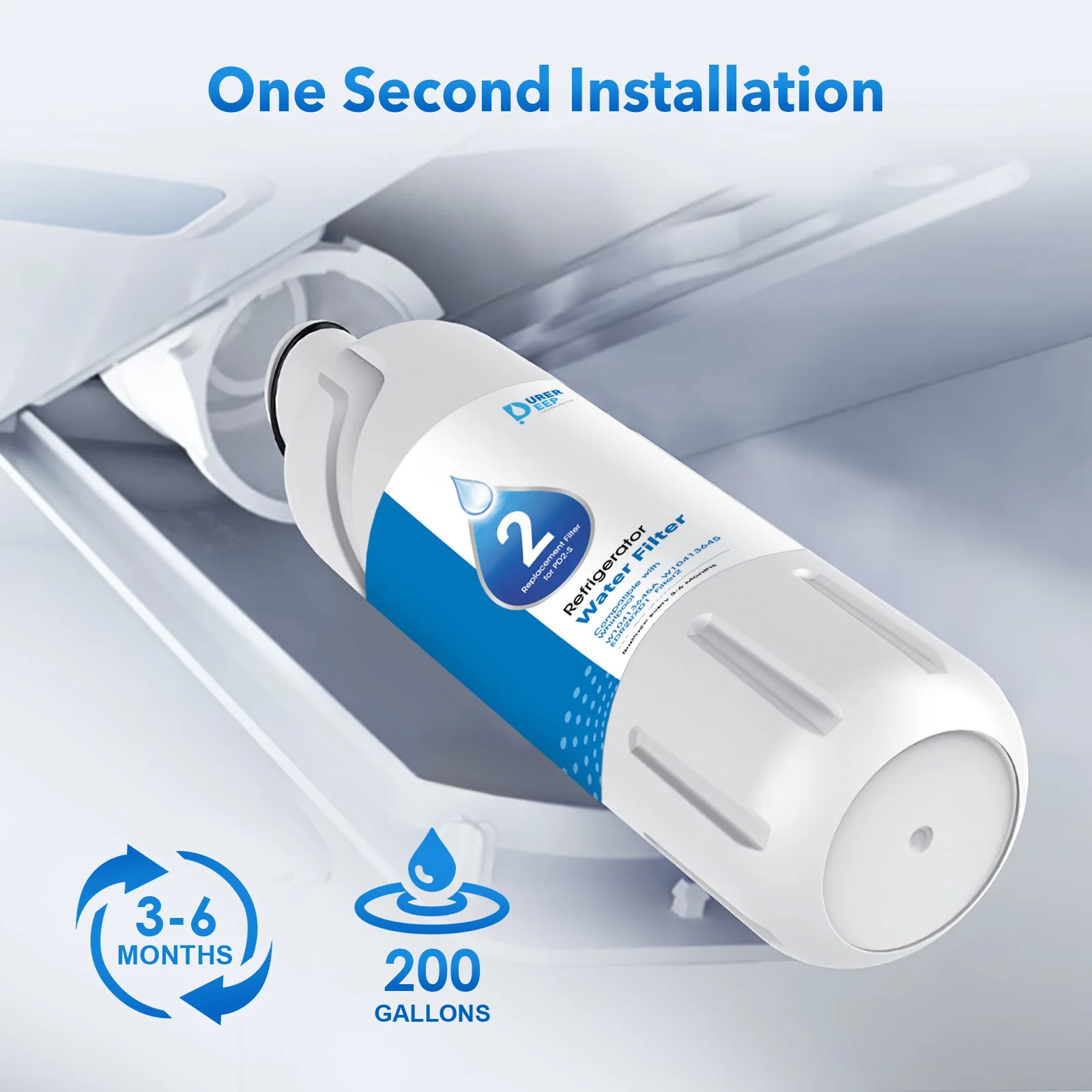 Purerdeep PD2 Compatible EDR2RXD1 Refrigerator Water Filter,W10413645A Filter 2