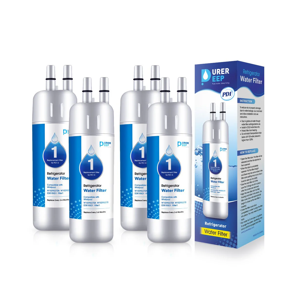 Purerdeep PD1 Compatible with EDR1RXD1, W10295370A, Refrigerator Water Filter 1 Whr1rxd1