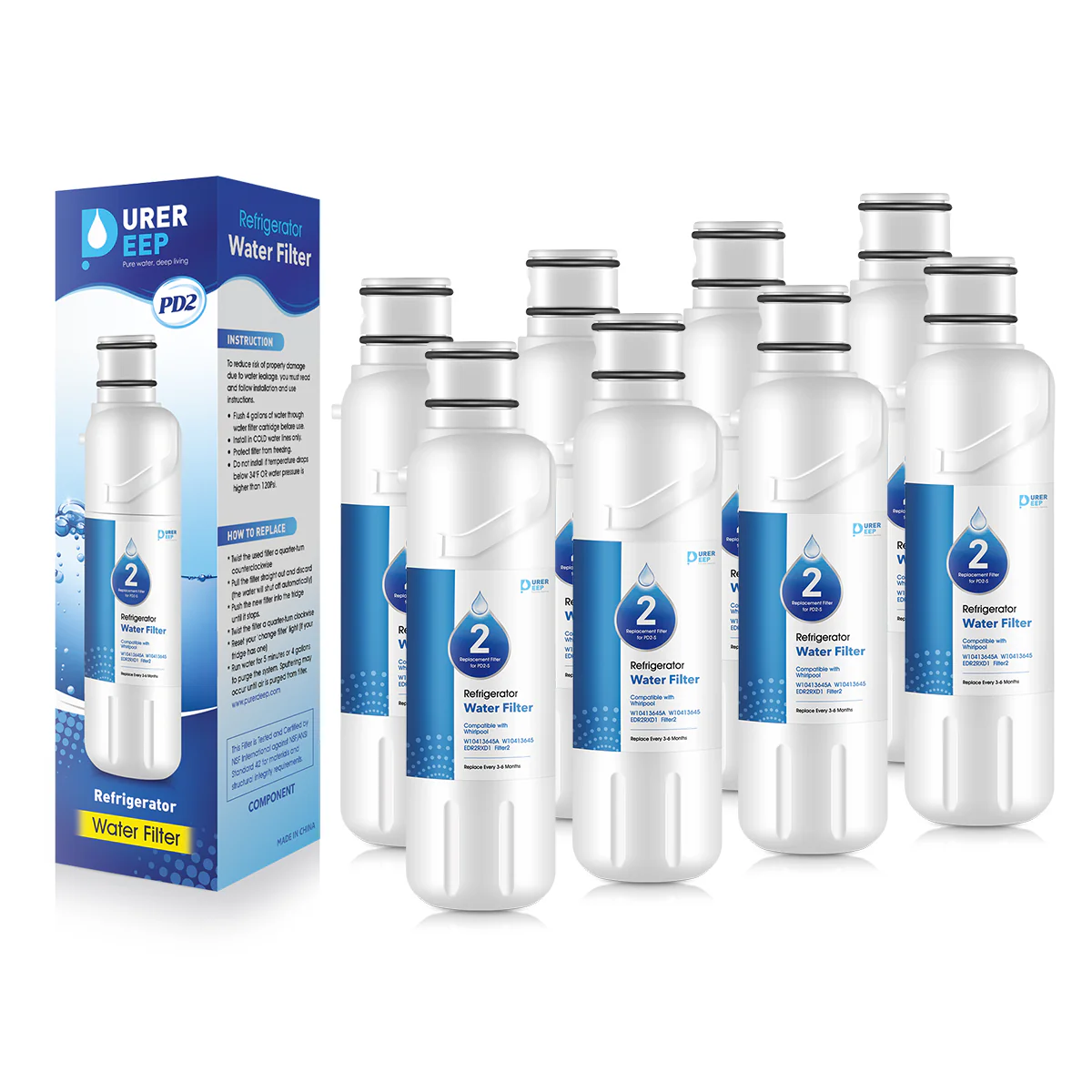 Purerdeep PD2 Compatible EDR2RXD1 Refrigerator Water Filter,W10413645A Filter 2