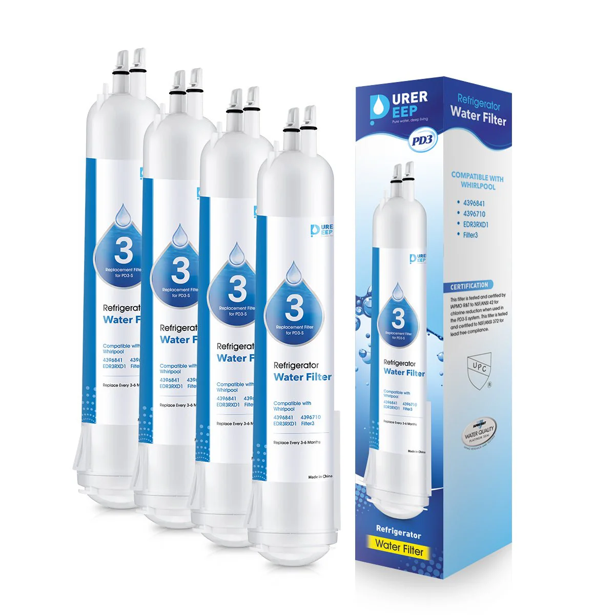 Purerdeep PD3 Compatible EDR3RXD1 Refrigerator Water Filter, 4396841, 4396710 Filter 3