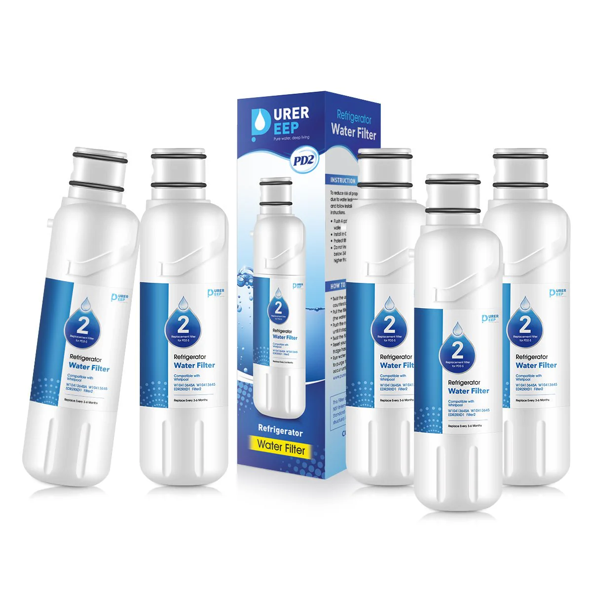 Purerdeep PD2 Compatible EDR2RXD1 Refrigerator Water Filter,W10413645A Filter 2