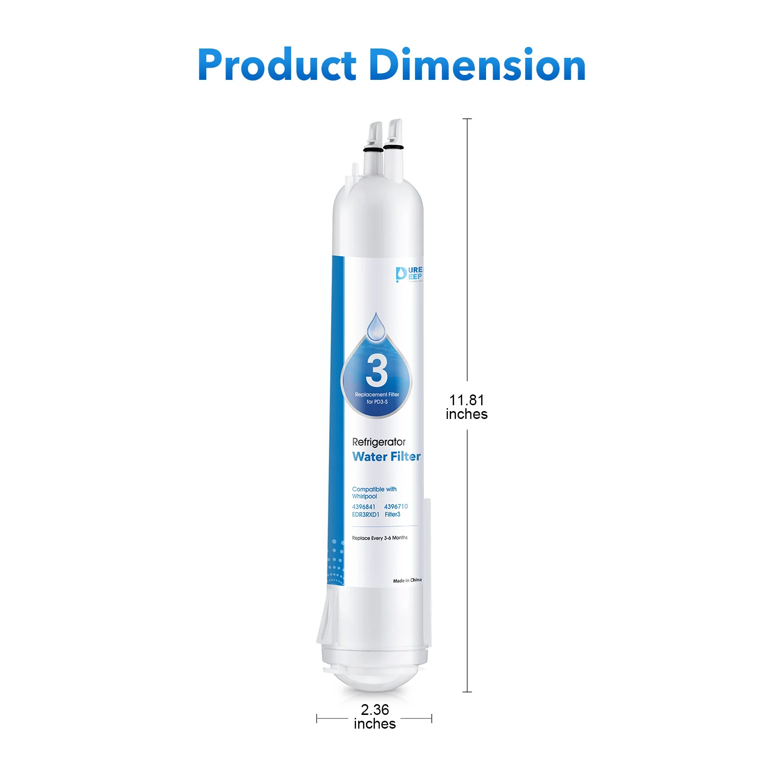 Purerdeep PD3 Compatible EDR3RXD1 Refrigerator Water Filter, 4396841, 4396710 Filter 3