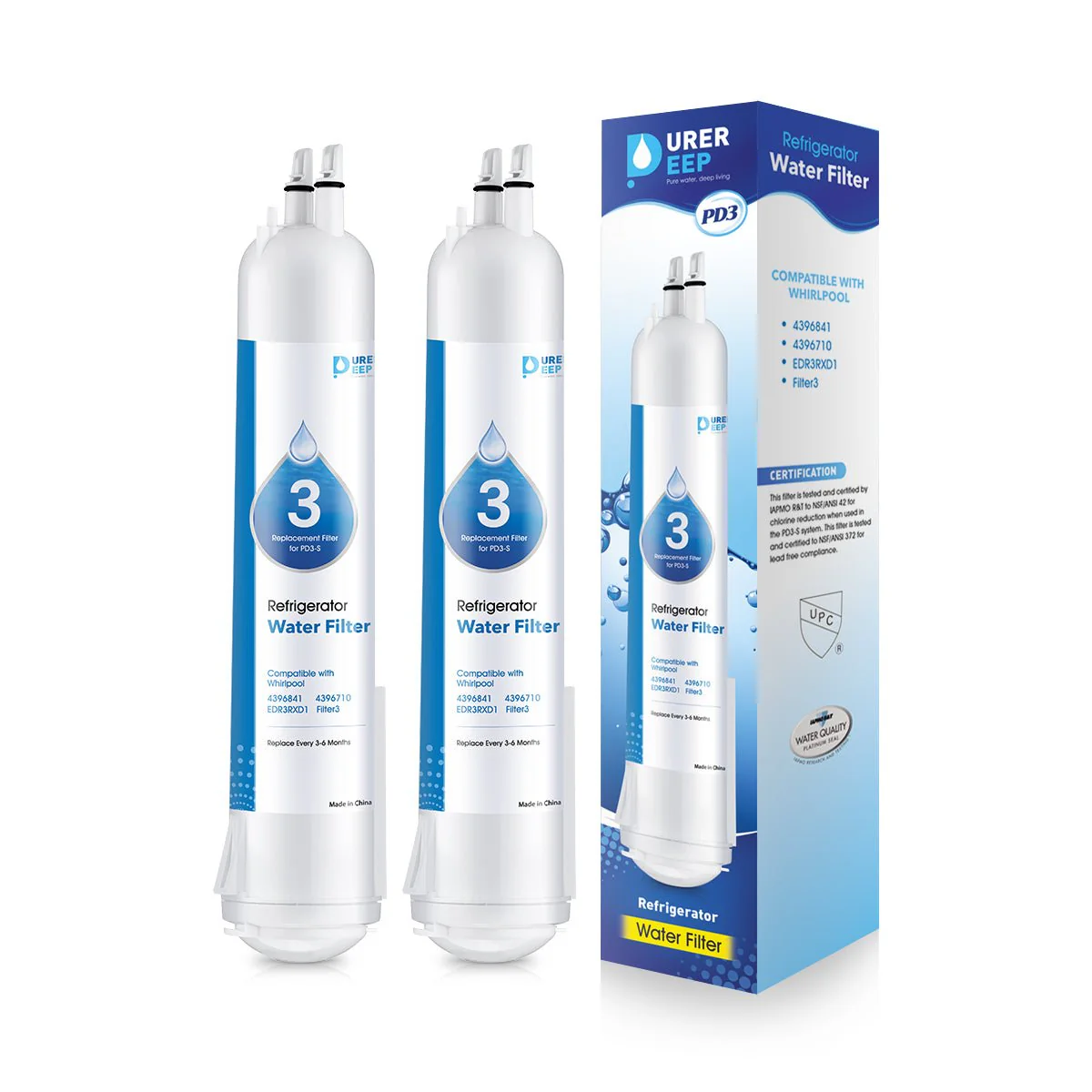Purerdeep PD3 Compatible EDR3RXD1 Refrigerator Water Filter, 4396841, 4396710 Filter 3