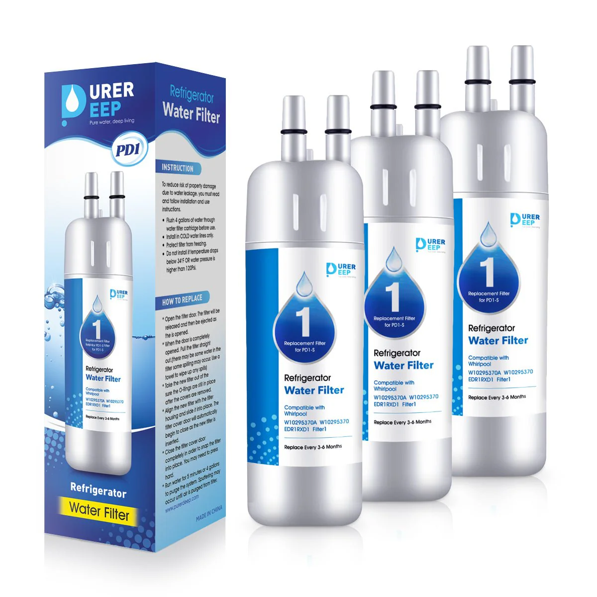 Purerdeep PD1 Compatible with EDR1RXD1, W10295370A, Refrigerator Water Filter 1 Whr1rxd1
