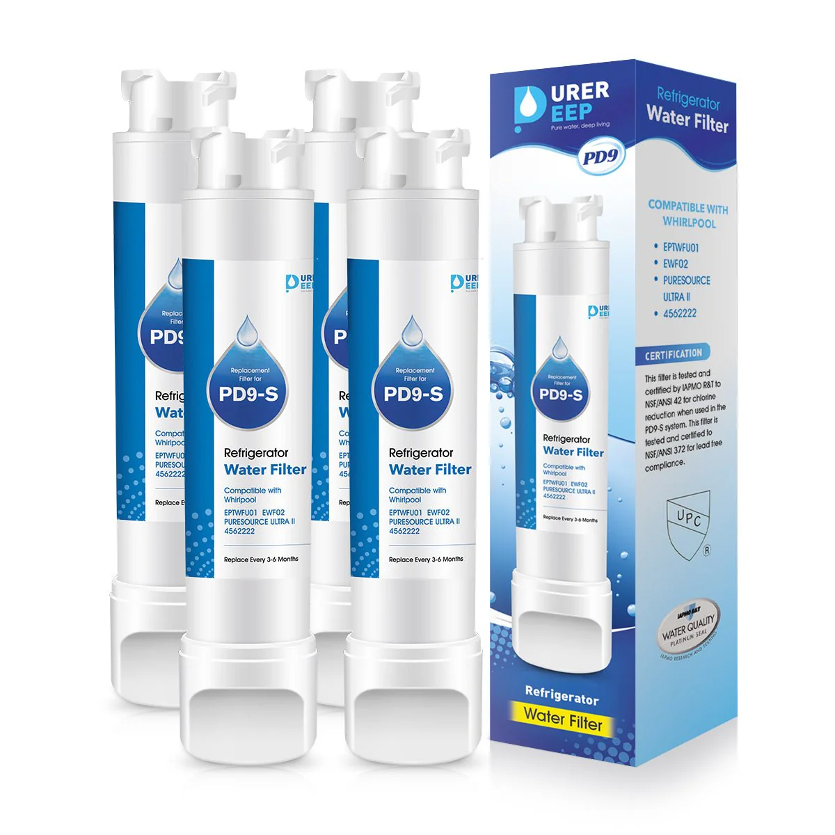 Purerdeep PD9 Compatible with EPTWFU01, EWF02, PureSource Ultra II Refrigerator Water Filter