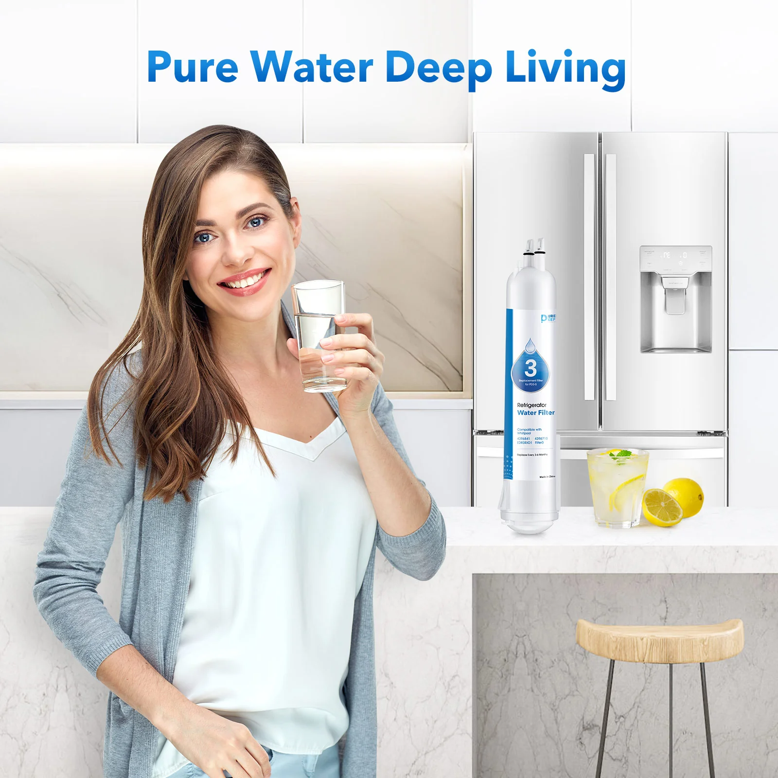 Purerdeep PD3 Compatible EDR3RXD1 Refrigerator Water Filter, 4396841, 4396710 Filter 3