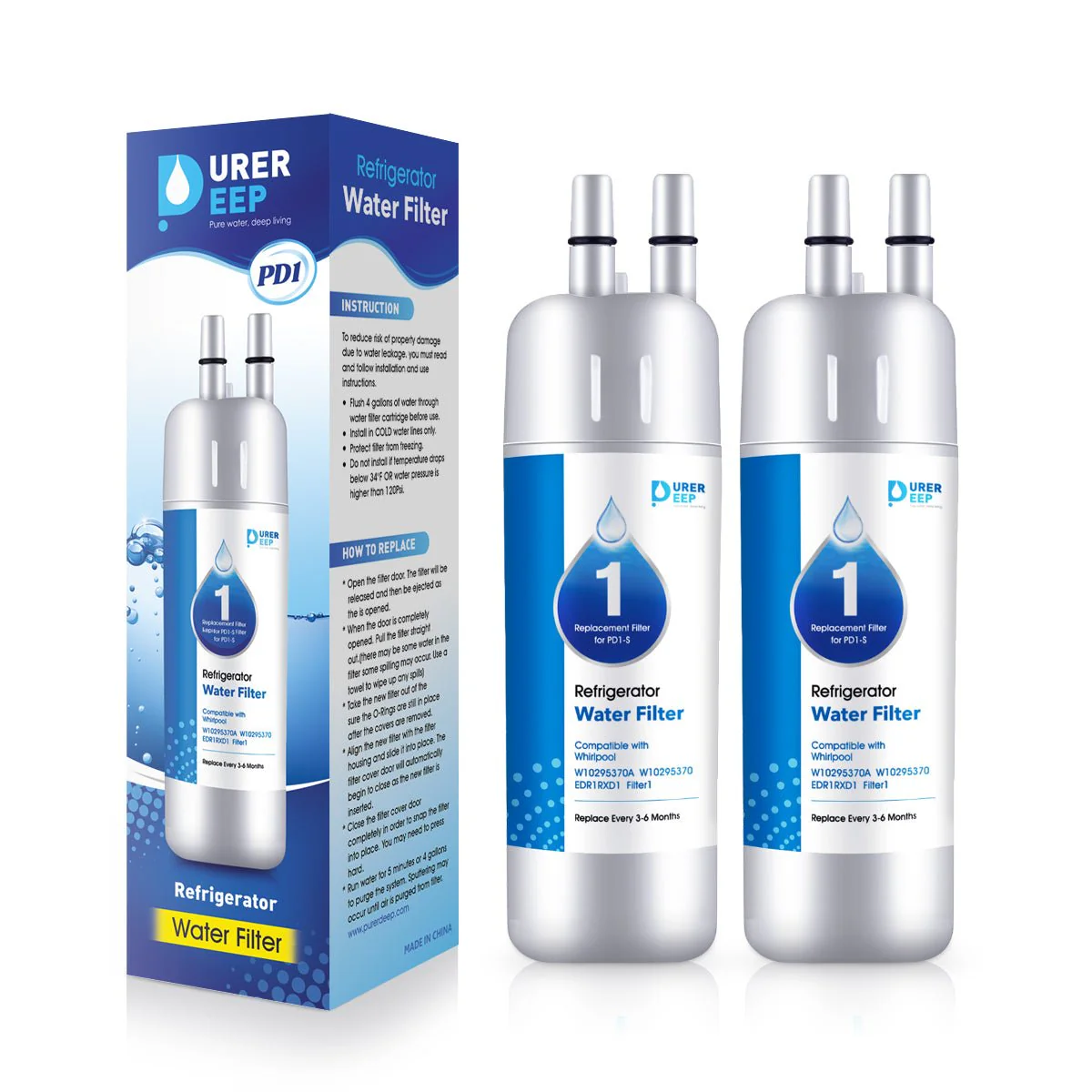 Purerdeep PD1 Compatible with EDR1RXD1, W10295370A, Refrigerator Water Filter 1 Whr1rxd1