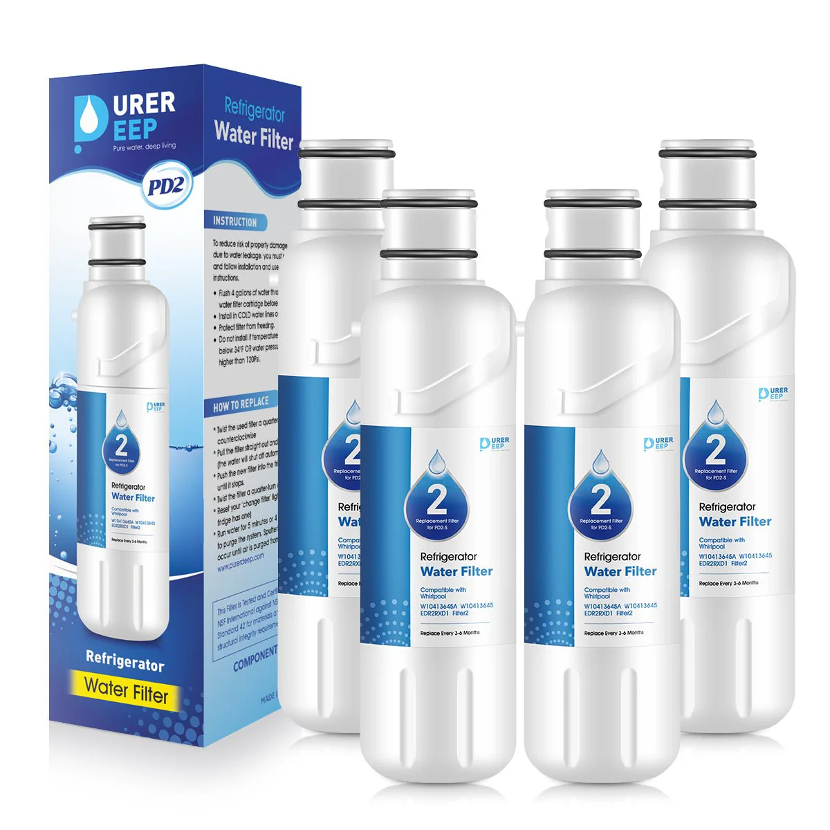 Purerdeep PD2 Compatible EDR2RXD1 Refrigerator Water Filter,W10413645A Filter 2