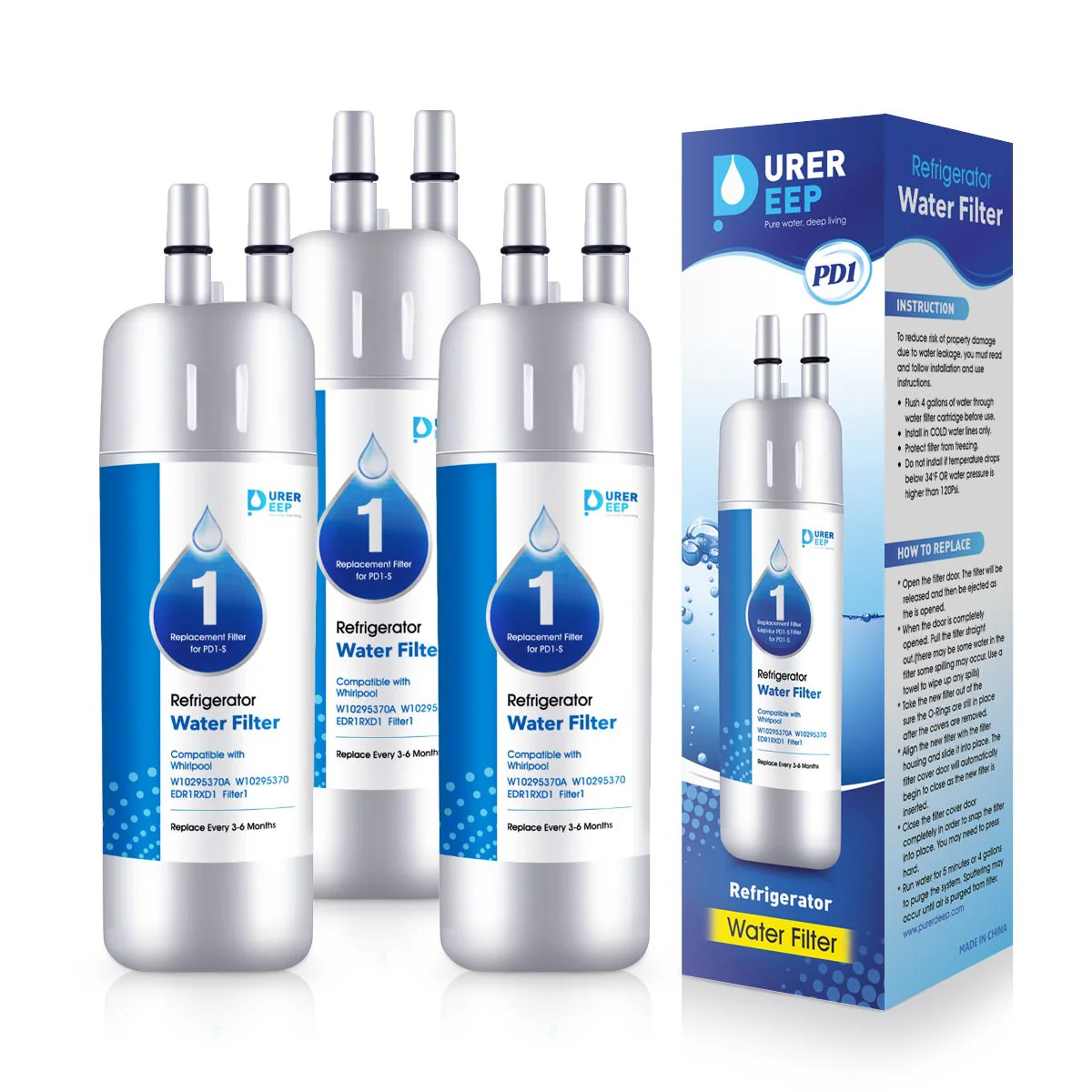 Purerdeep PD1 Compatible with EDR1RXD1, W10295370A, Refrigerator Water Filter 1 Whr1rxd1