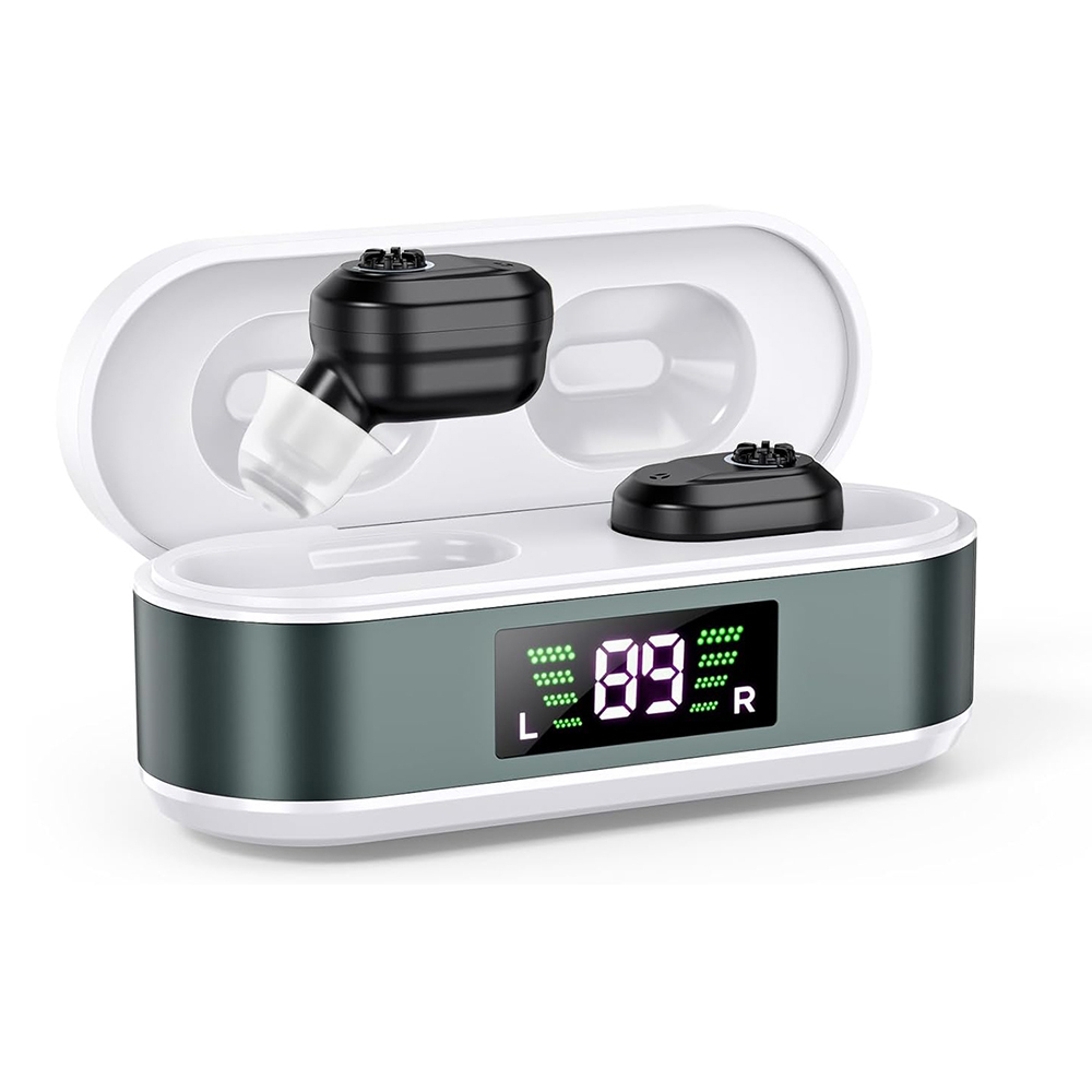 Hörgeräte für Senioren Wiederaufladbar, Hörverstärker mit Geräuschunterdrückung für Hörverlust, Hörhilfegeräte mit Lautstärkeregler (Schwarz)