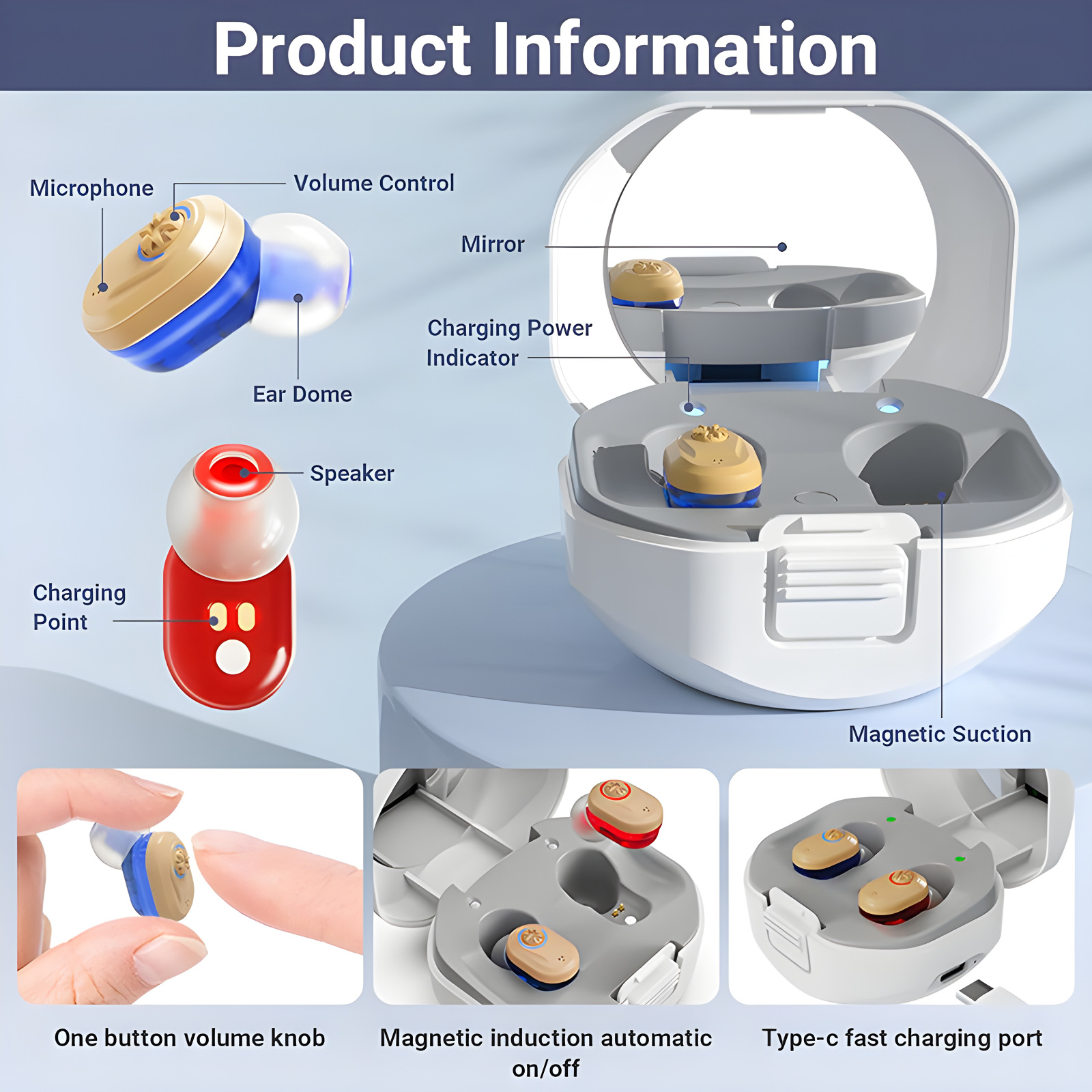 Hörgeräte für Senioren, unsichtbare Hörverstärker mit Geräuschunterdrückung, wiederaufladbare Hörgeräte für Hörverlust Senioren