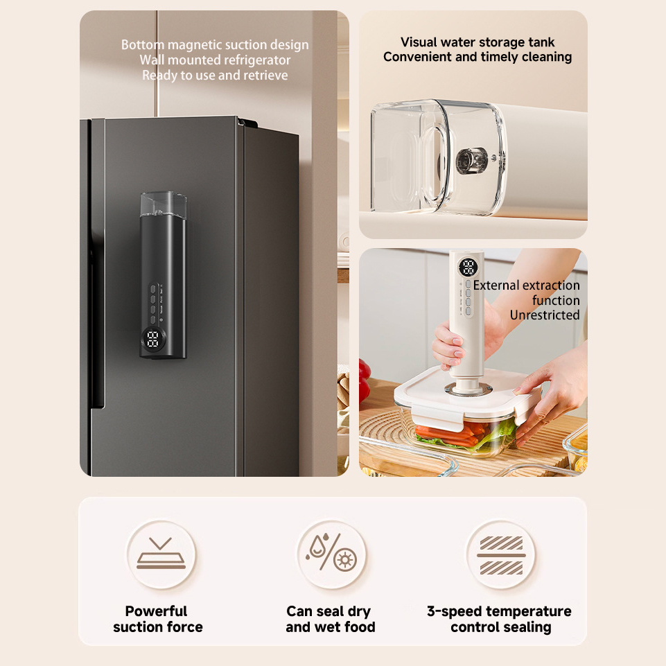 Schwarz 3 IN 1 Wiederaufladbarer Wireless Vakuumierer Küchen Lebensmitteltaschen Versiegler Externe Pumpe Einzeldichtung
