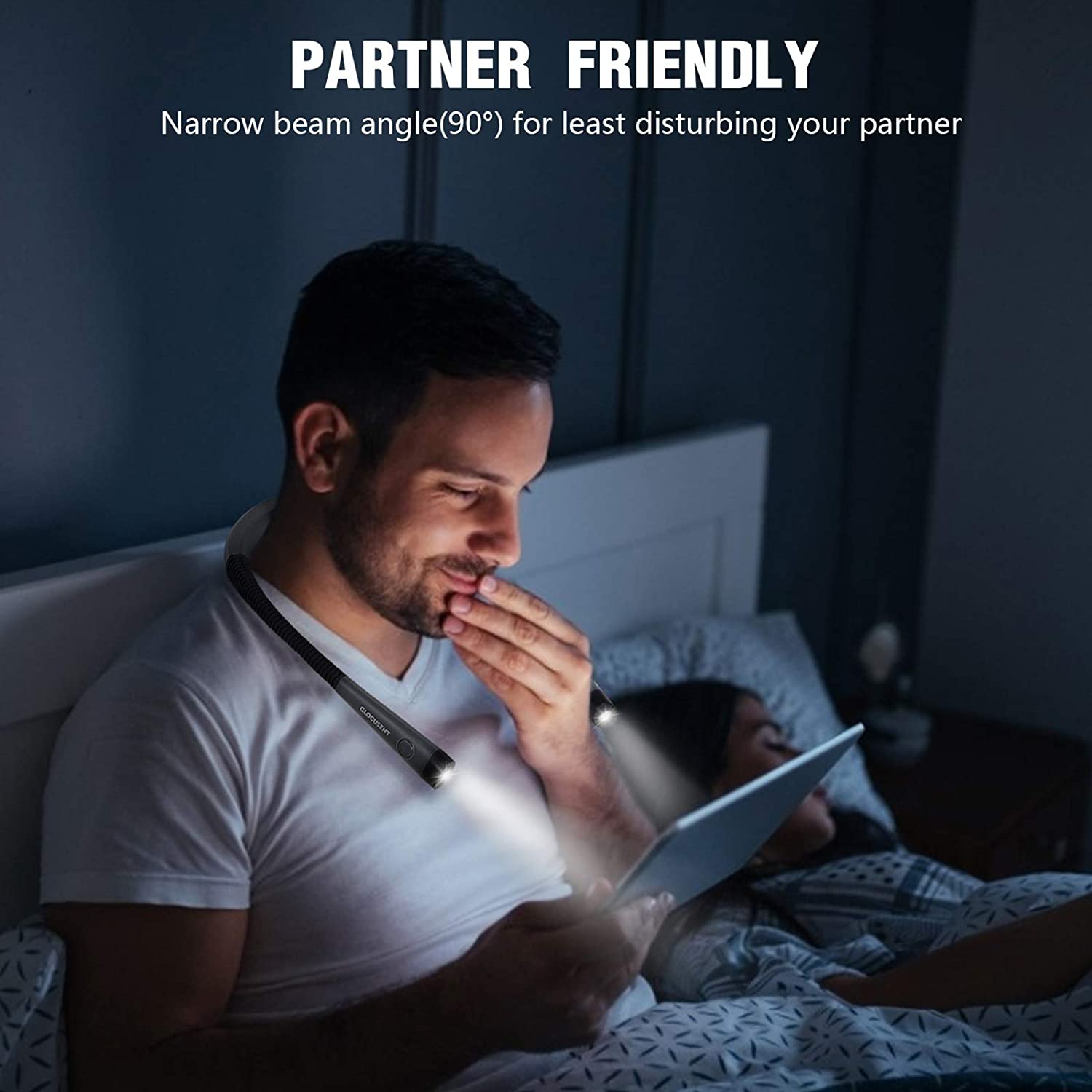 LED-Halsleselicht, Buchlicht zum Lesen im Bett, 3 Farben, 6 Helligkeitsstufen, biegsame Arme, wiederaufladbar, langanhaltend, perfekt zum Lesen, Stricken, Camping,