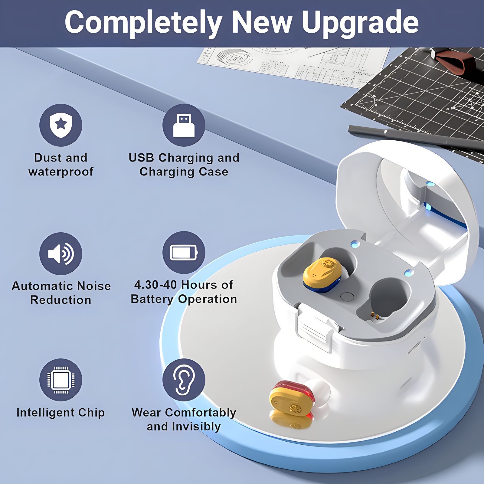 Hörgeräte für Senioren, unsichtbare Hörverstärker mit Geräuschunterdrückung, wiederaufladbare Hörgeräte für Hörverlust Senioren
