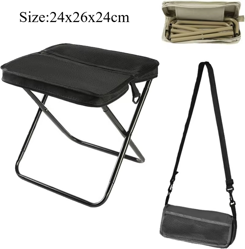 Faltbarer Rucksackhocker Outdoor Campinghocker, Tragbare zusammenklappbare Stühle mit Tragetasche für Outdoor Camping Angeln Picknicks Farbe Schwarz Größe S