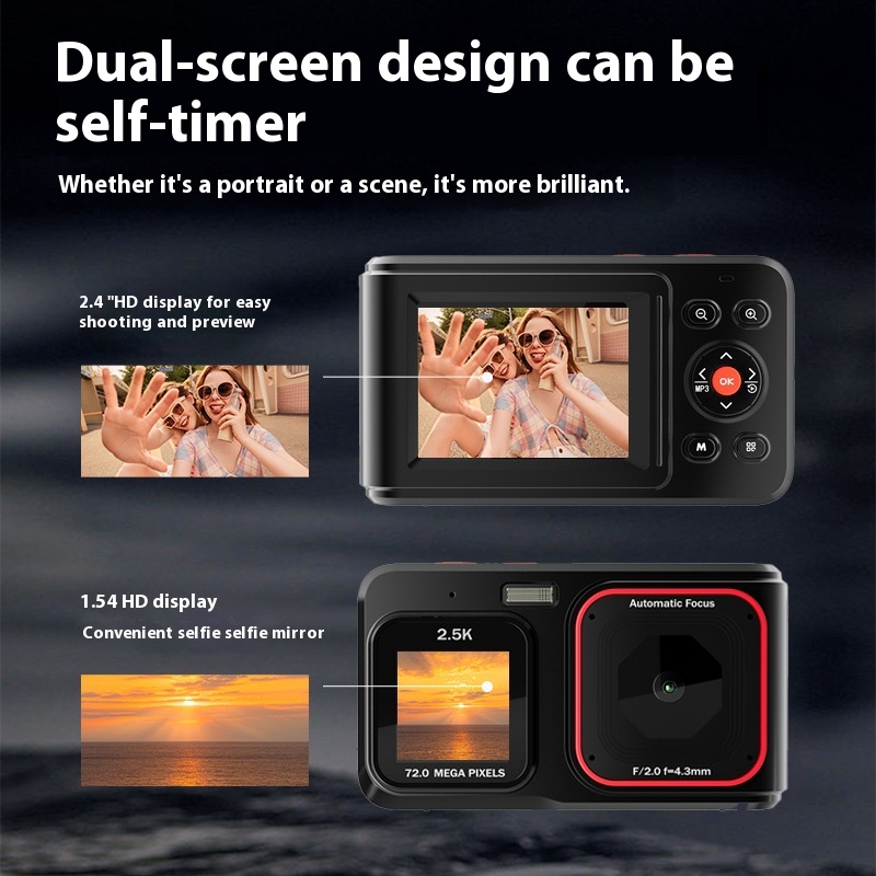 Rose Red 2.5K HD Video 16X Zoom MP3 72MP Foto Dualscreen Selfie-Kamera 32G Speicherkarte Zuhause Reisen Tragbar