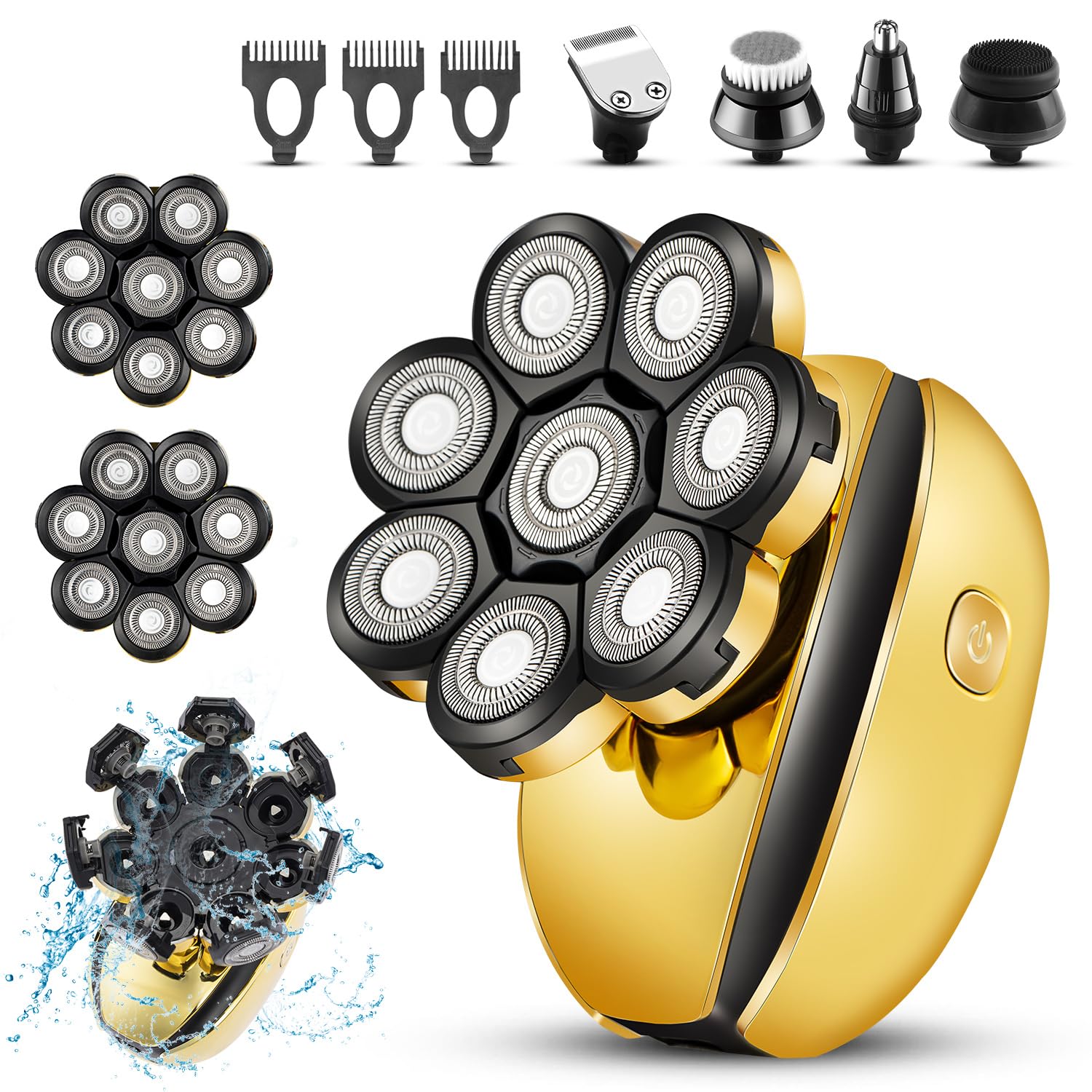 Head Shavers für Glatzköpfe Wiederaufladbare Elektrorasierer für Männer Schnurloser Rasierer Wasserfest 8D Kopfhaar Rasierer Rotationsrasierer Pflege-Set