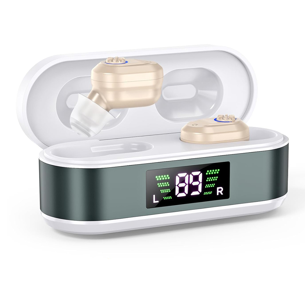 Hörgeräte für Senioren Wiederaufladbar, Hörverstärker mit Geräuschunterdrückung für Hörverlust, Hörhilfegeräte mit Lautstärkeregelung (Beige)
