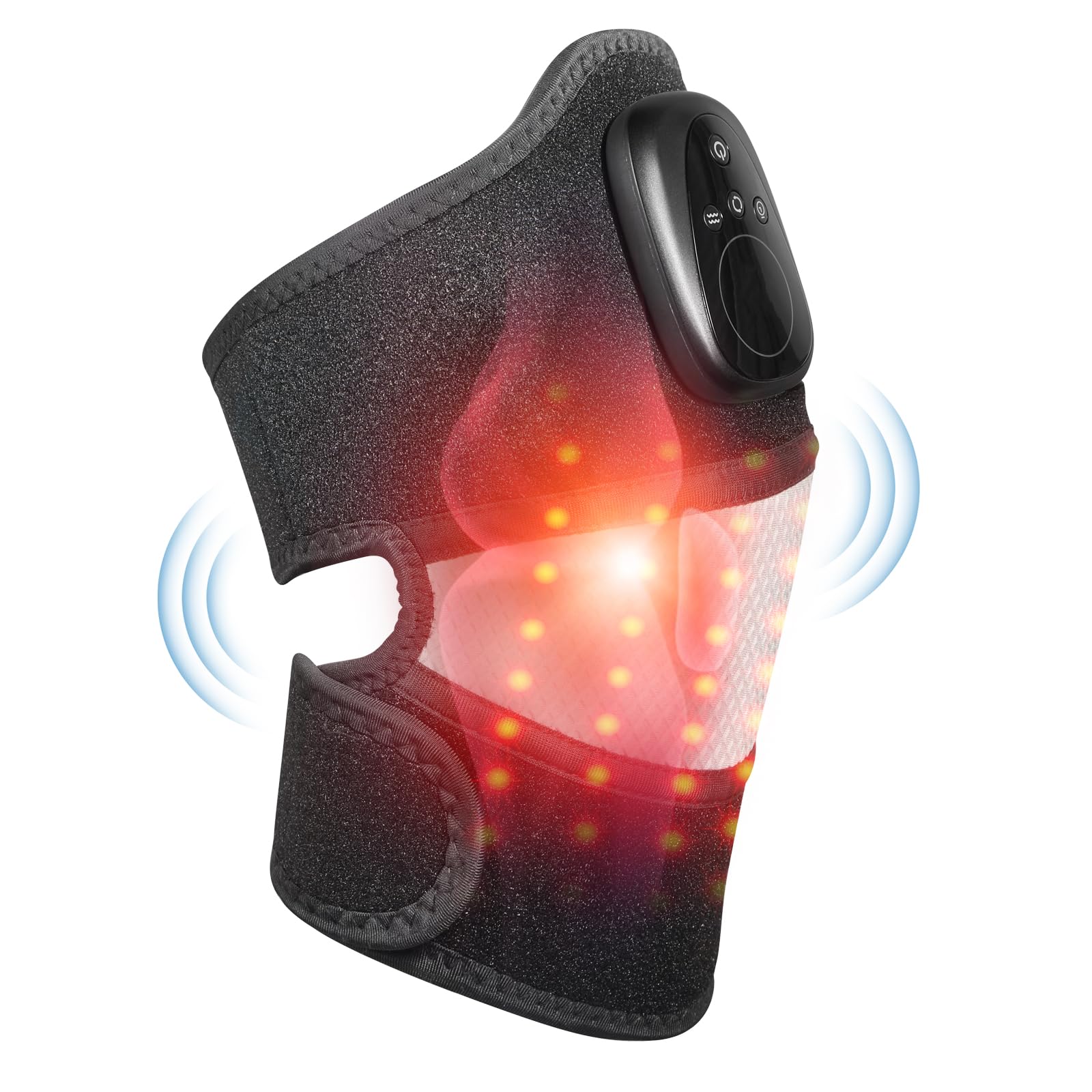 Kabelloser Knie-Massager mit Rotlicht und Wärme, beheizte Kniebandage, 3-in-1 Heizkissen-Vibrationswickel für Knie Schulter Ellbogen