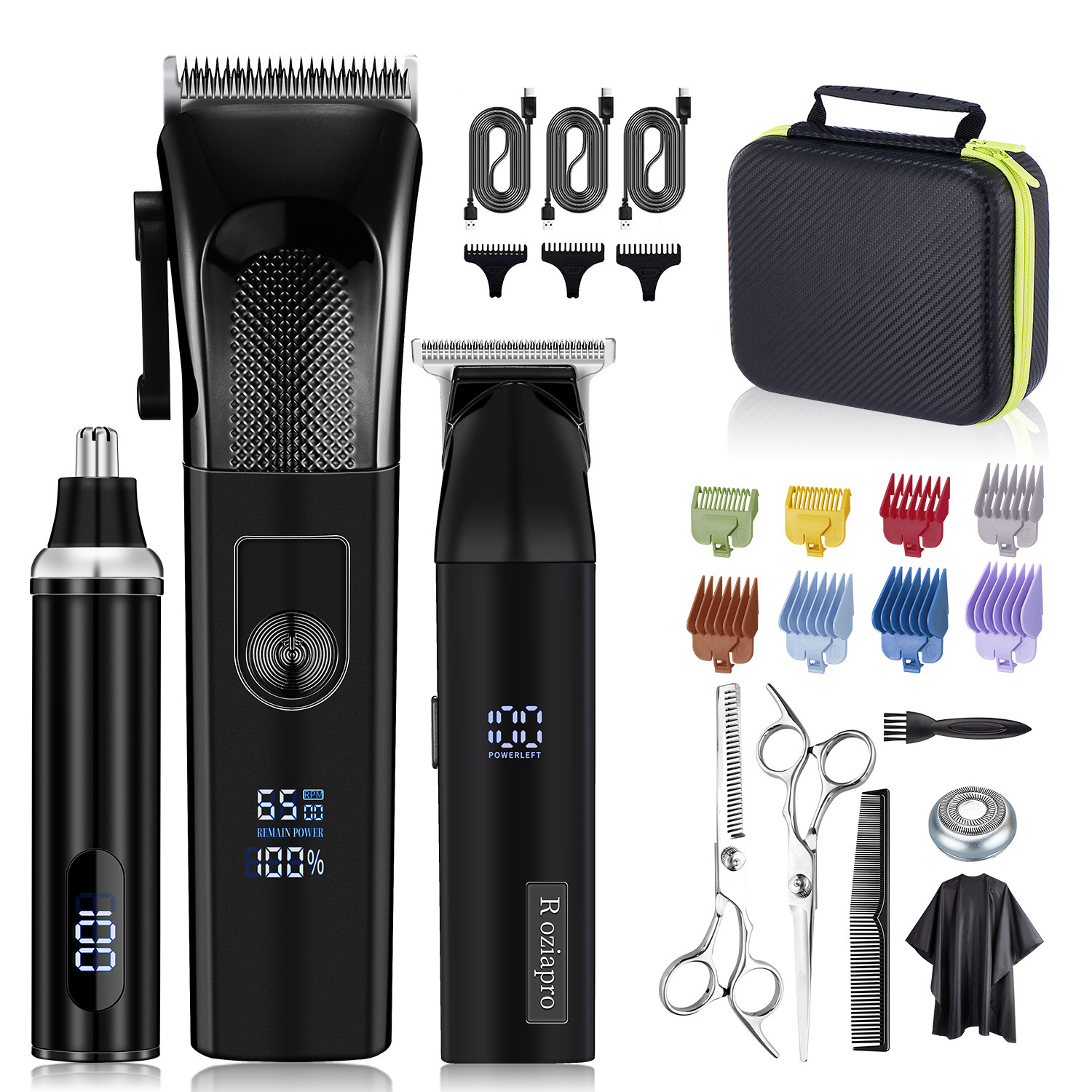 Haartrimmer für Männer Präzise Nahe Schneiden Barttrimmer Wiederaufladbar Friseur Elektrischer Nasenhaartrimmer Professionelles Haarschneider-Set (Schwarz)