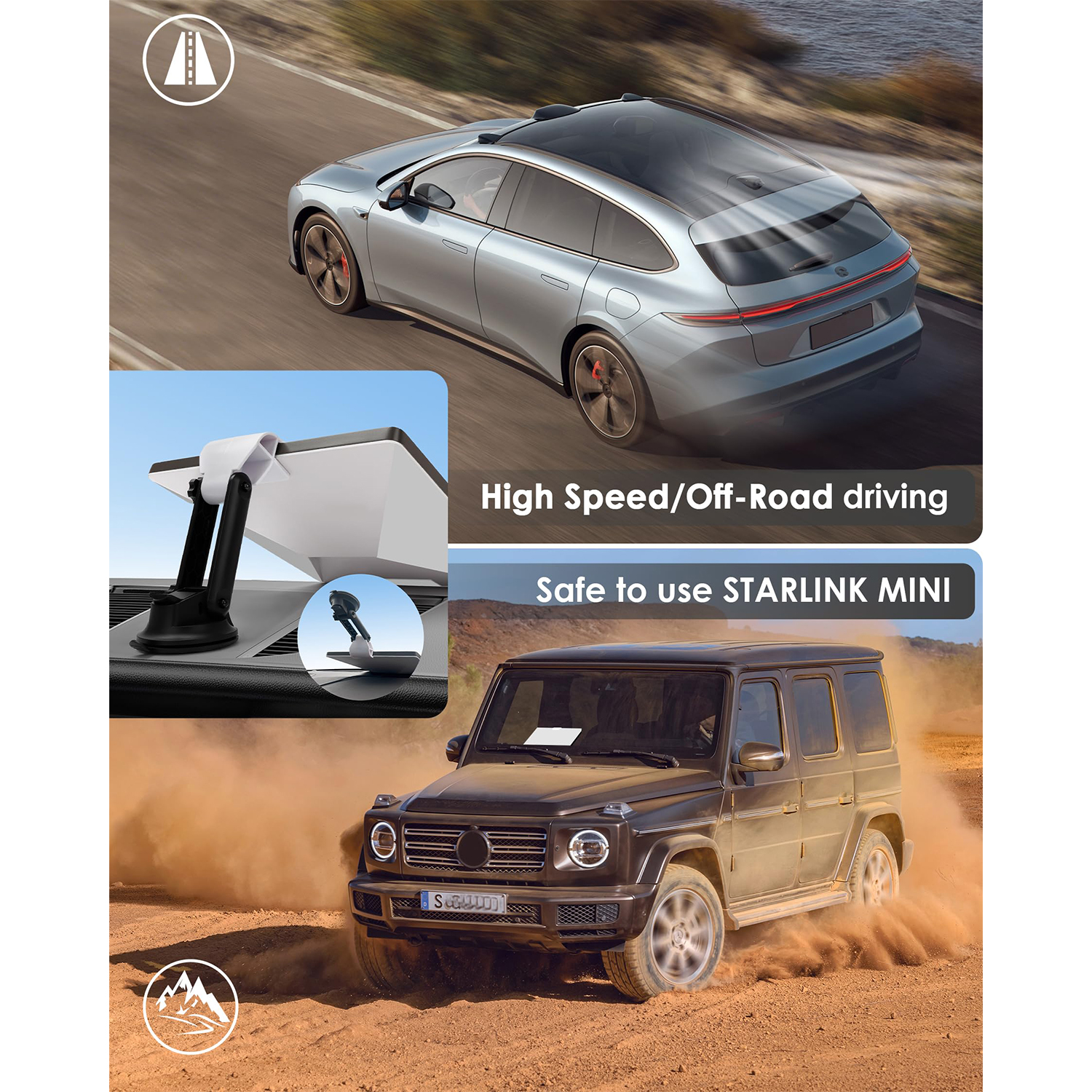 Starlink Mini Auto-Halterung, Starlink Mini Saugnapf-Montageset Zubehör Magnetisches Dach RV Dachgepäckträger Armaturenbrett Stangen Starlink Halterungsadapter
