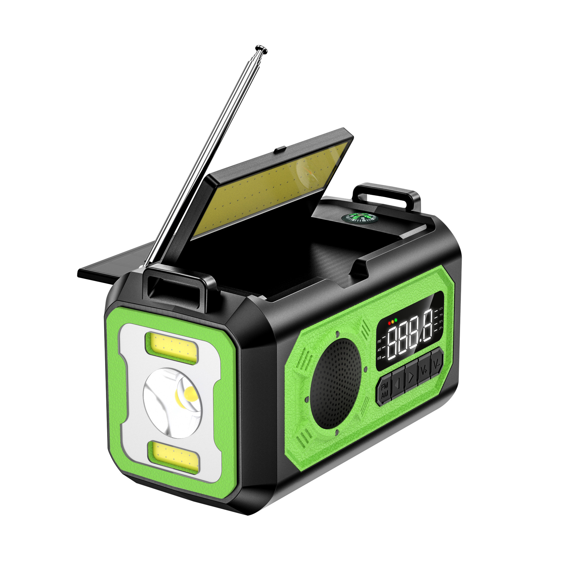 12000mAh Notfall-Handkurbel tragbares Solar-Radio AM FM NOAA Wetter-Radio mit 2 Solarpanels, SOS-Alarm, Taschenlampe, Handy-Ladegerät, Kompass, Grün