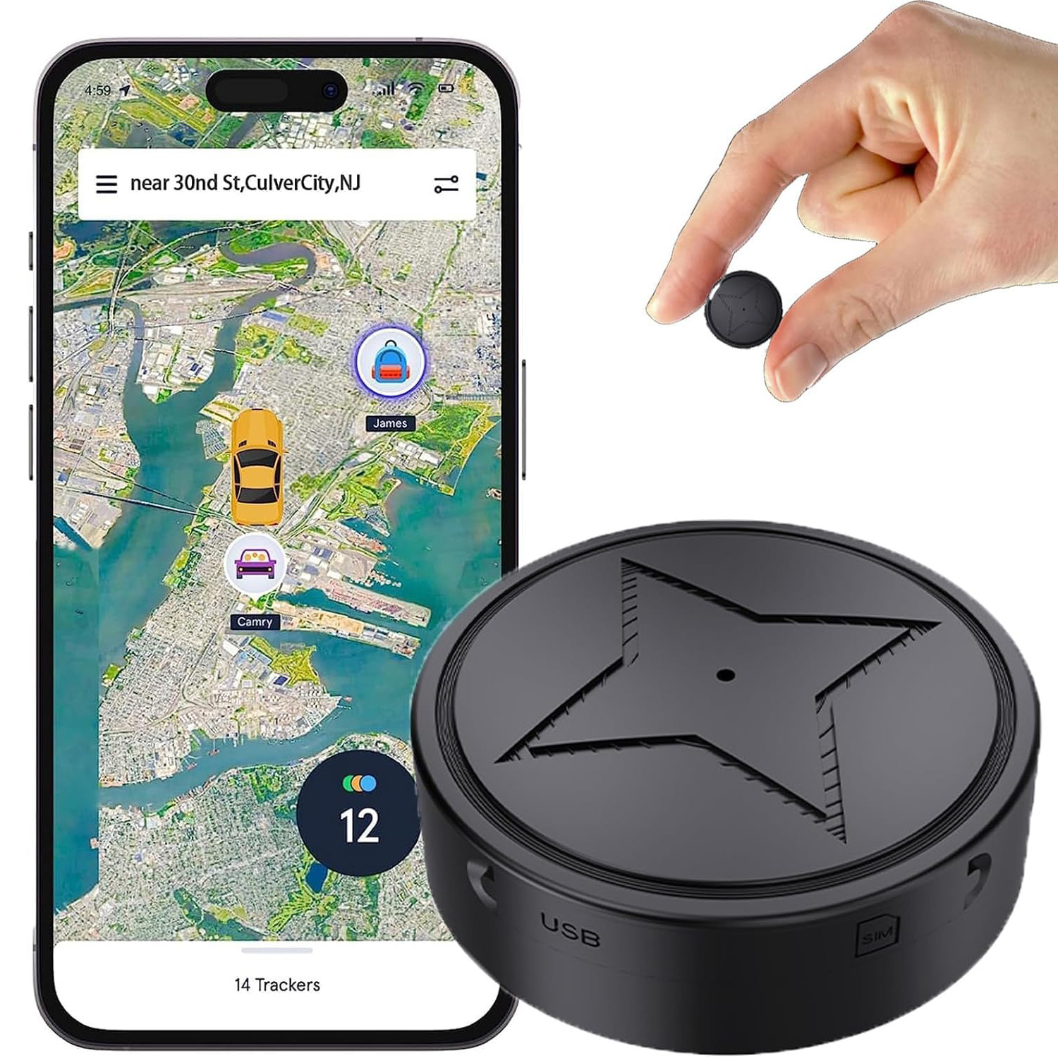 GPS-Tracker für Fahrzeuge, starker magnetischer Fahrzeug-Tracking-Anti-Verlust, keine monatlichen Gebühren, kein Abonnement, multifunktionaler GPS-Mini-Lokator mit kostenloser App