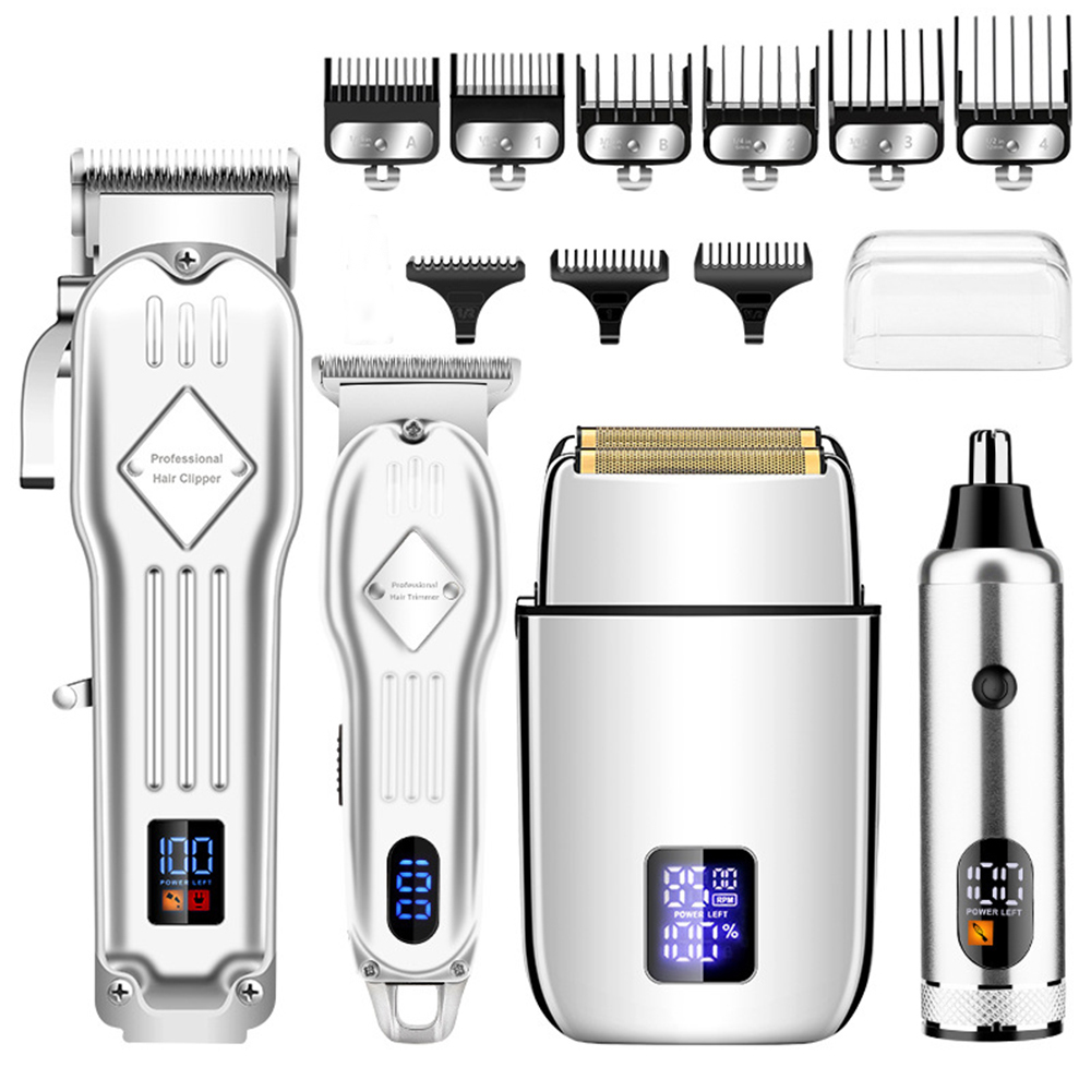 Haarschneider für Herren, Professioneller Barttrimmer Herren Rasierer Elektrorasierer Nasenhaarschneider Kit, Kabelloses Barber Clipper und Trimmer Set (Silber)