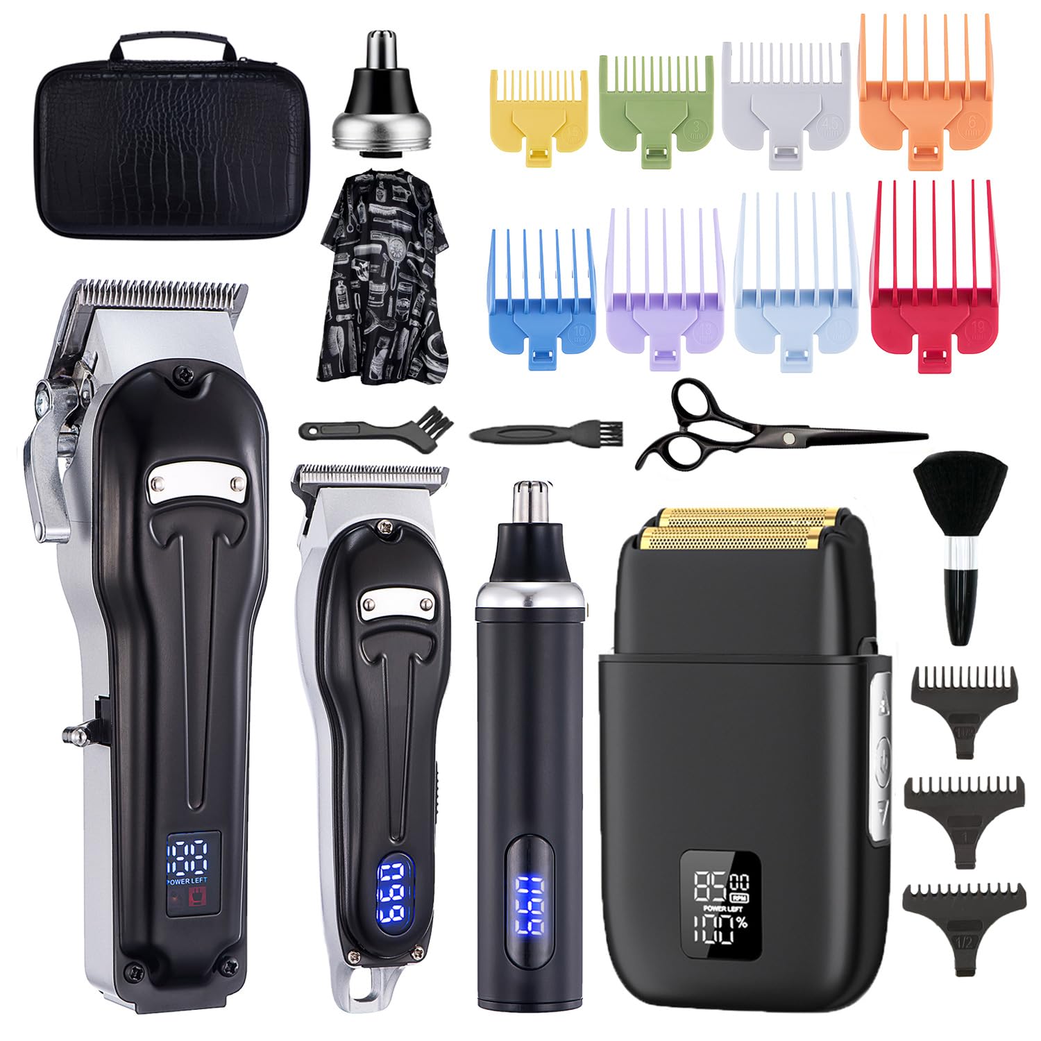 Hair Clippers für Männer Zero Gapped T-Blade Trimmer Kabelloser Nasenhaarschneider Elektrischer Folienrasierer Wiederaufladbares Haarpflege-Set mit LED-Anzeige (Schwarz)