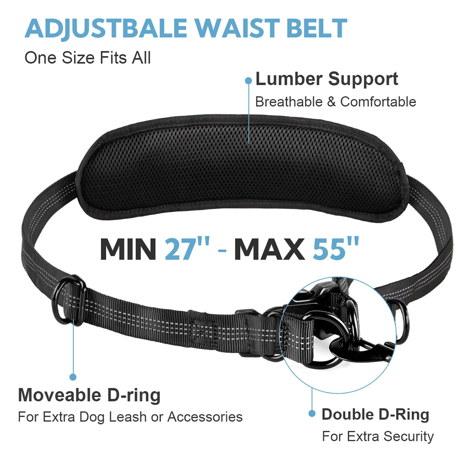 Hands Free Hunde-Leine mit Tasche, Doppel-Leine für zwei Hunde, einziehbares Bungee mit doppelt gepolsterten Griffen für Hundespaziergänge, Laufen mit Hunde-Leine, Silber