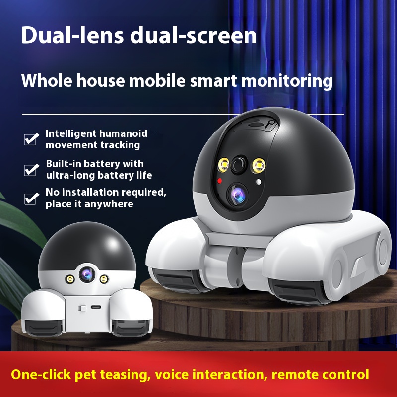 Kabellose Haustierkamera Dual-Lens AI-Tracking 1080p HD Wi-Fi-Streaming Dual View Fernsteuerung Haustier Tease Weihnachtsgeschenk