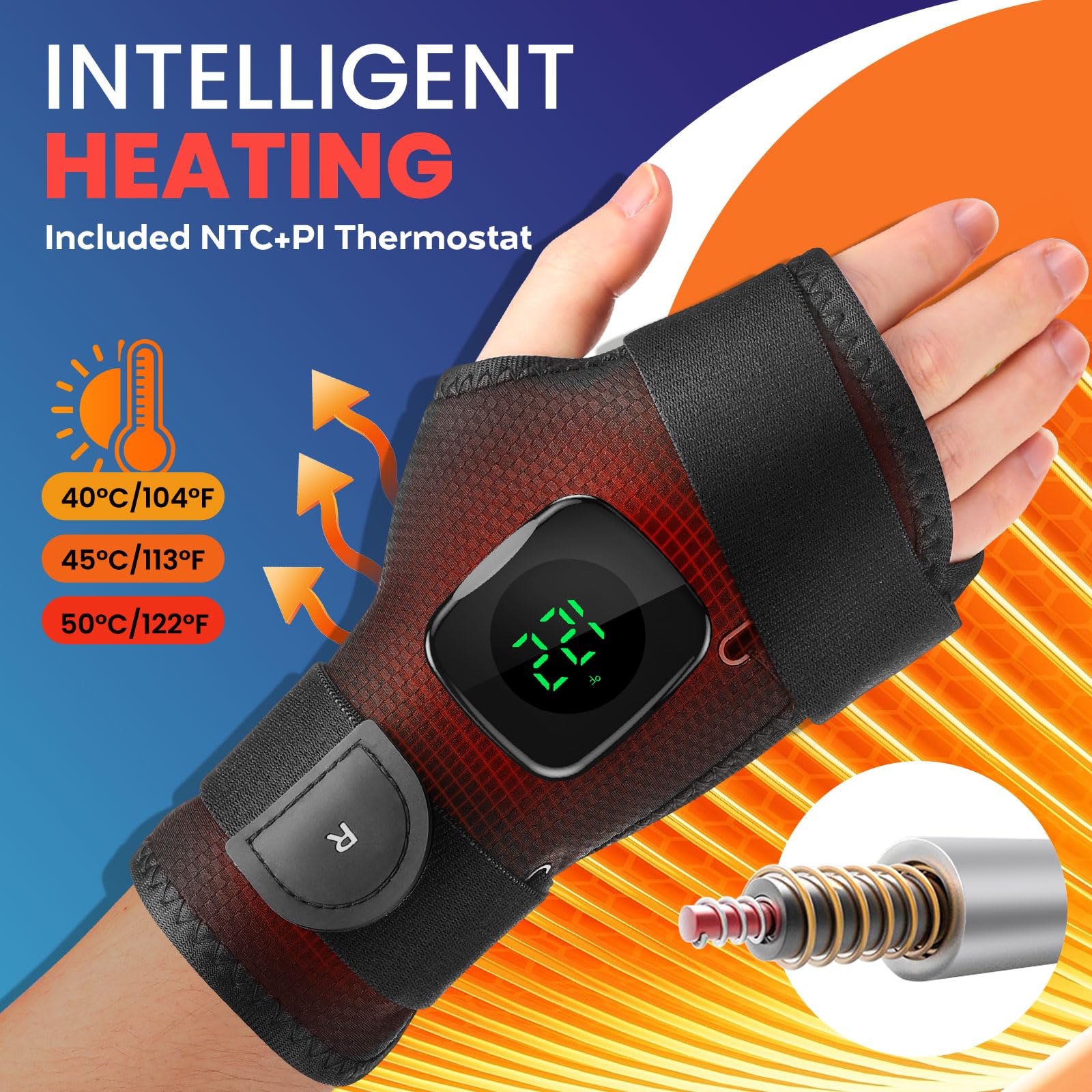 Kabelloses Handgelenk-Heizkissen Heizbare Wickelbandage mit 3 Heizstufen, Hand-Heizkissen, Hand-Bandage für Unterstützung, Geschenke für die Familie (Rechte Hand)