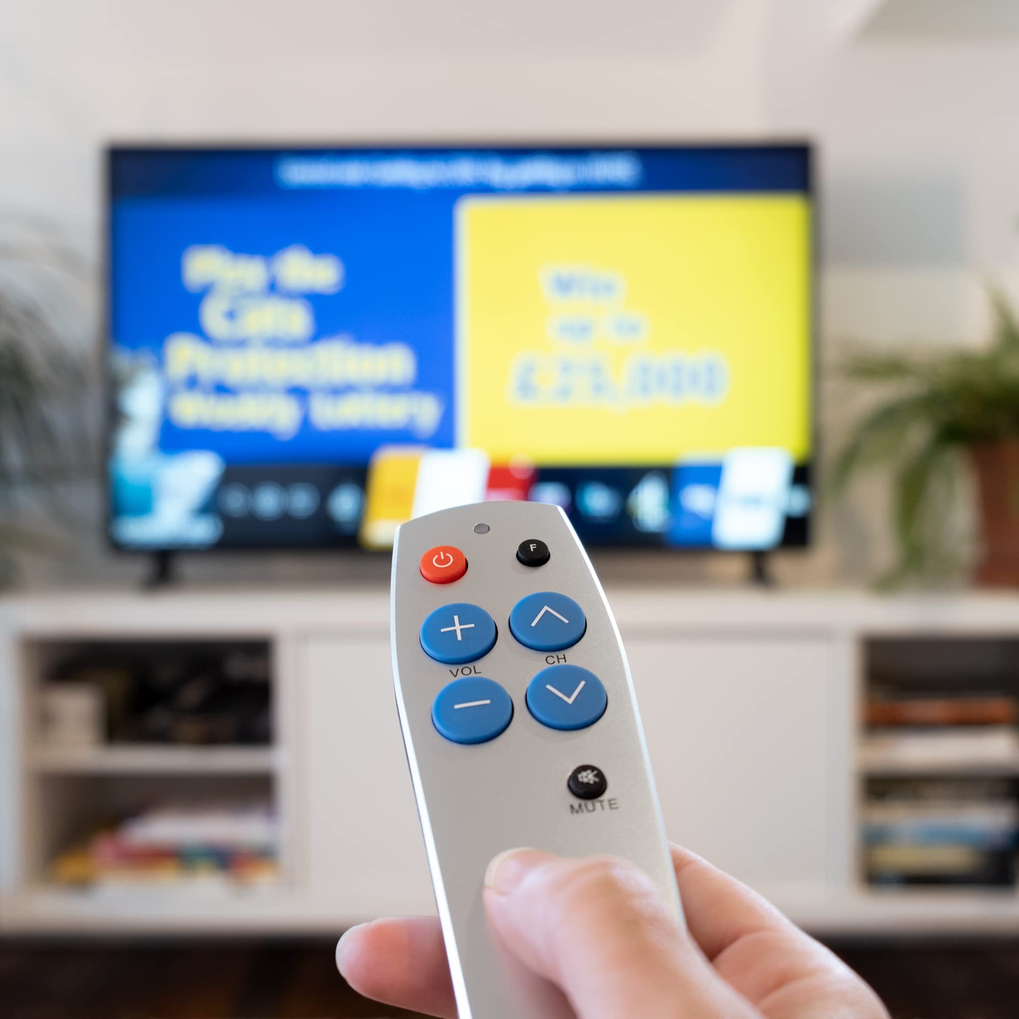 Big Button TV-Fernbedienung - Einfach zu bedienen und einzustellen - Universal - Grundlegende Fernbedienung für Fernsehen - Demenzfreundliche Geschenke (Silber)