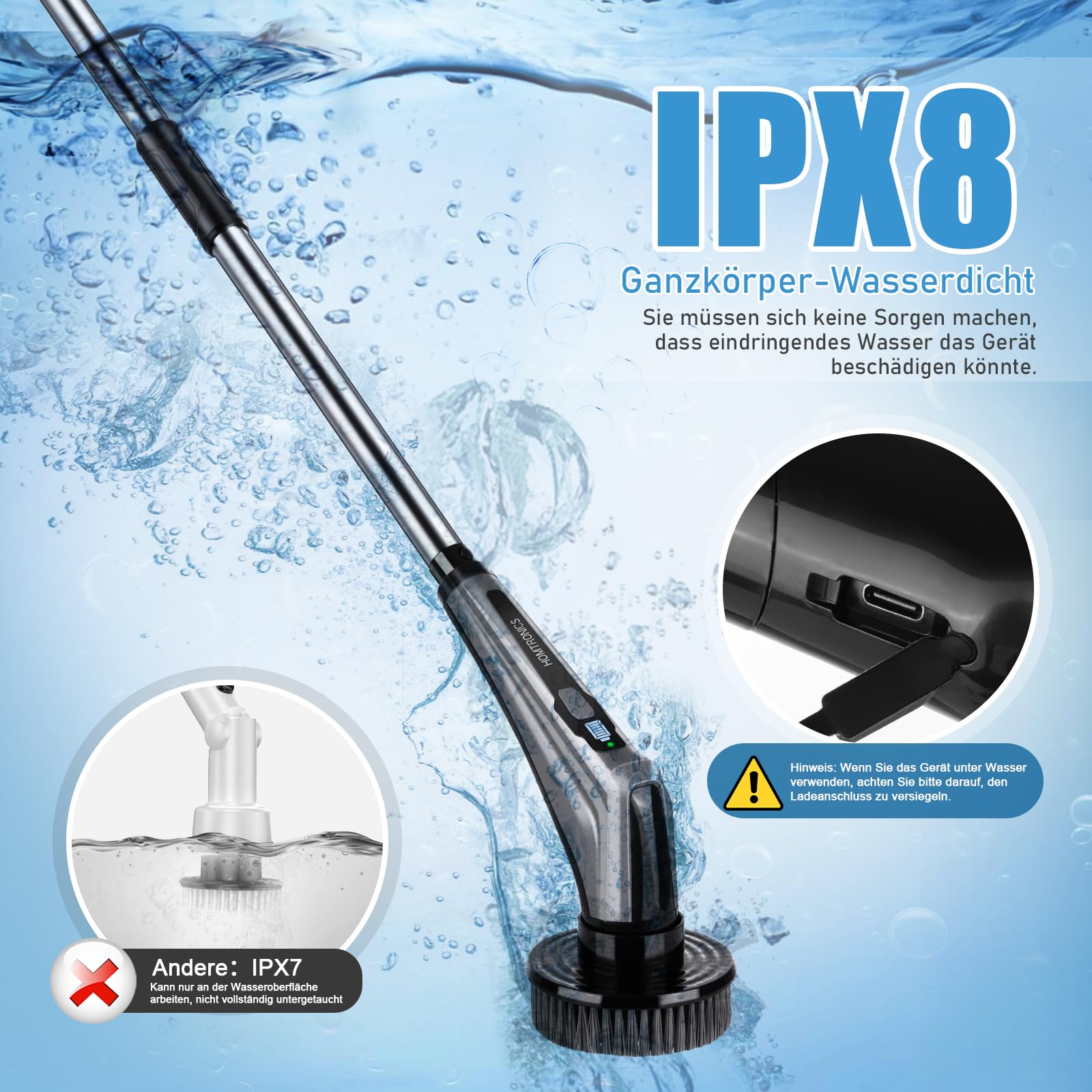 Elektrische Reinigungsbürste mit Bildschirm, kabellose elektrische Reinigungsbürste mit 10 Bohrbürstenköpfen, elektrische Reinigungsbürste für Badezimmerfliesen und Küche.