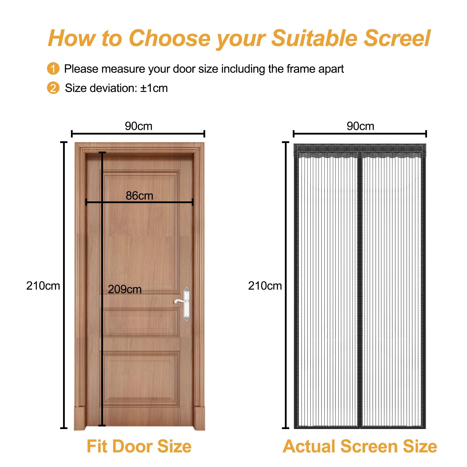 Magnetisches Fliegengitter Tür 90 x 210 cm Fliegengitter Vorhang Insektenschutz Klettverschluss Magnetisches Moskitonetz für Balkon Tür Terrasse Tür Wohnzimmer Tür (Schwarz)