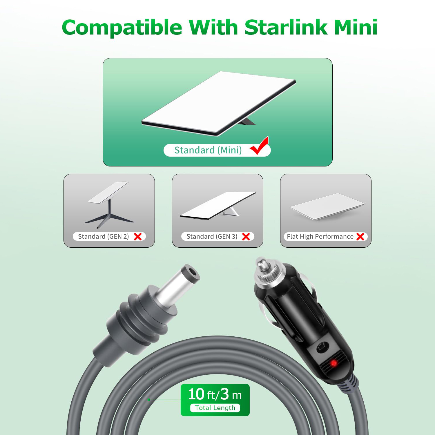 Starlink Mini Cable Car Adapter 12V-24V Starlink Mini Auto-Ladegerät DC-Stromkabel zu Zigarettenanzünder 5M wasserdichtes DC-Stromkabel zu Zigarettenanzünder-Stecker