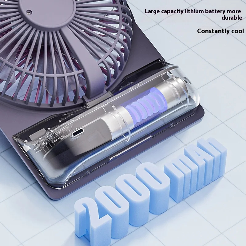 Portabler Schreibtischventilator USB Wiederaufladbarer Ventilator 180 Grad Weitwinkel Faltbare Ventilatoren Mit Leistungsanzeige 6 Geschwindigkeiten Leise Tischventilatoren Farbe Blau