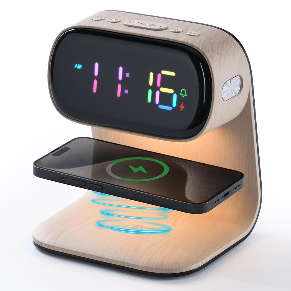 Digitale Alarm Clock mit Wireless Charging Station Touch Smart Lamp für Nachttisch, 3 Farben Nachtlicht Anpassung Nacht Lampe für Wohnzimmer, Nachttisch