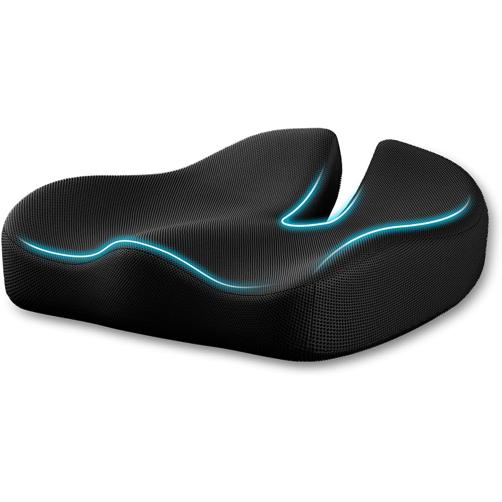 Sitzkissen, Großes Memory-Schaum-Kissen für Bürostuhlkissen, Ergonomisches Kissenpolster für Druckentlastung bei Ischias und langem Sitzen, Schwarz