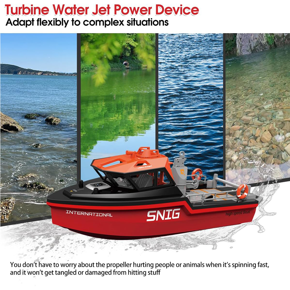 Ferngesteuertes Boot für den Pool, ferngesteuertes Rettungsboot mit Turbinen-Wasserstrahl/Brushless-Antrieb, 2,4GHz Niedriggeschwindigkeits-Modellschiff für Kinder (Schwarz Rot)