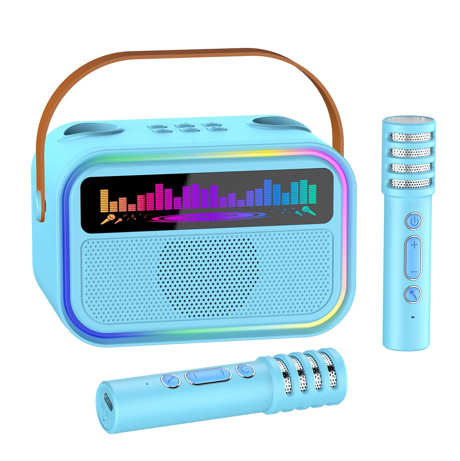 Karaoke-Maschine für Mädchen Tragbarer Bluetooth Lautsprecher mit 2 Drahtlosen Mikrofonen Singen Karaoke für Geburtstag, Familie, Hausparty(Blau)