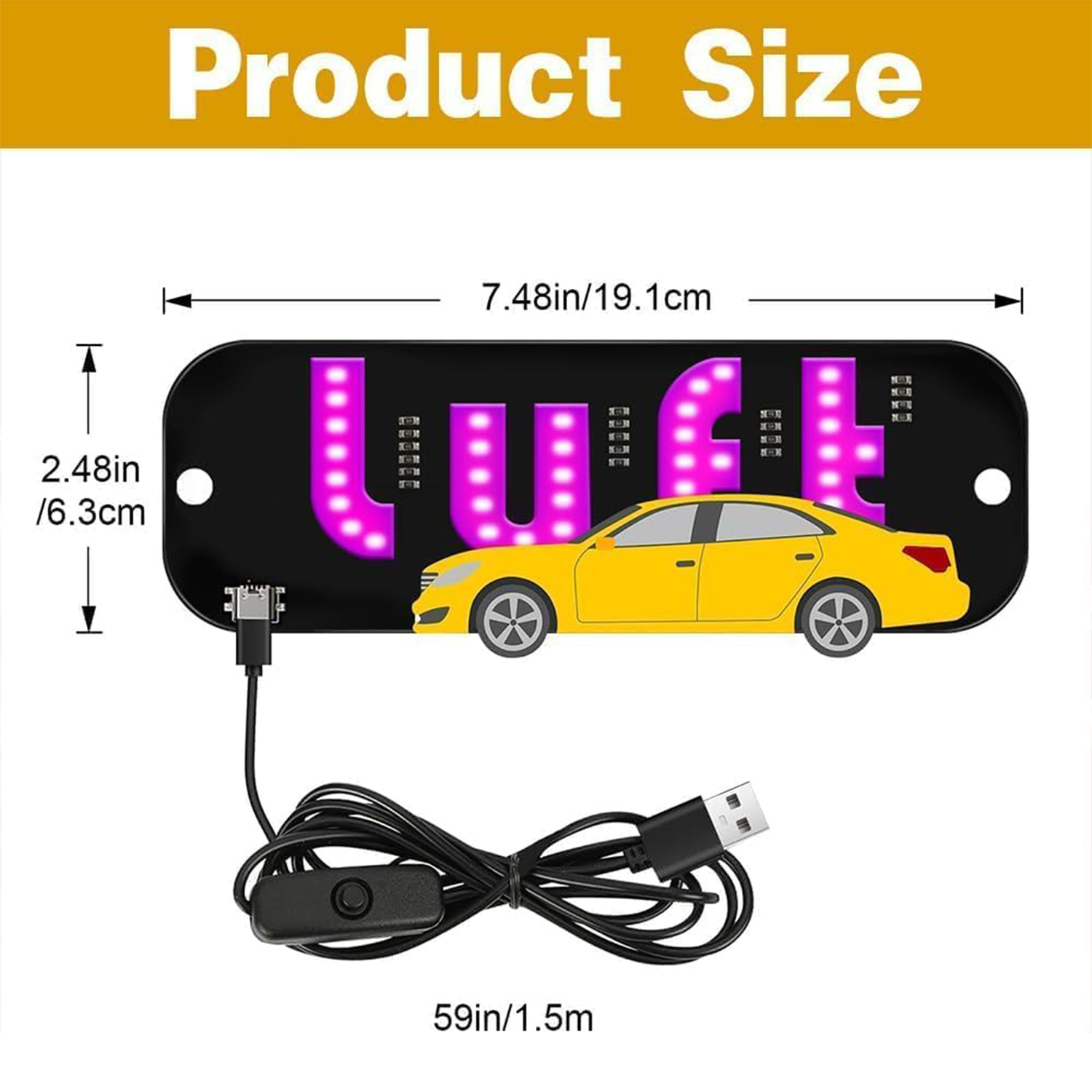 LED-Leuchtschild für Auto, Taxi-Windschutzscheiben-Leuchtschild, USB-Auto-LED-Display mit Saugnäpfen, Dual-Farbwechsel, USB-Stecker, Verbesserung der Nachtsichtbarkeit