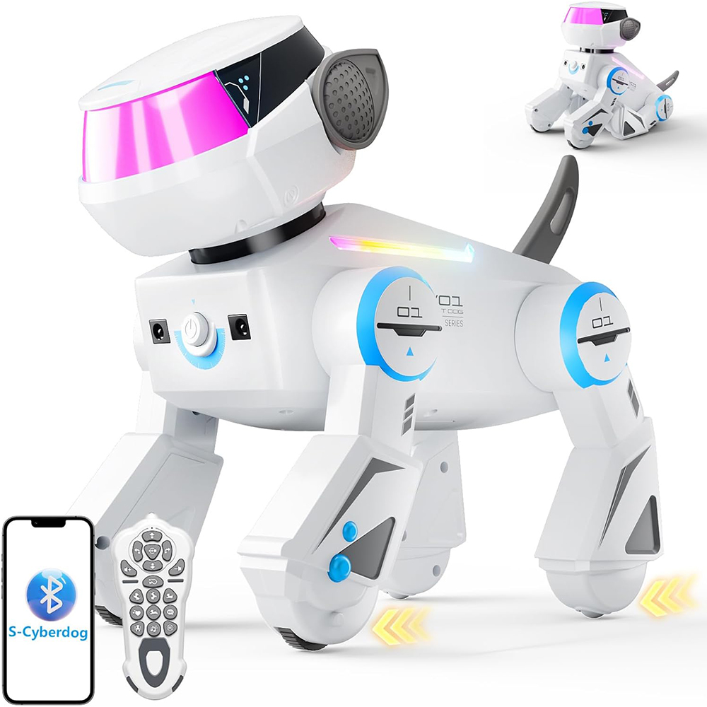 Remote Control Roboterhund, Programmierbarer Intelligenter Roboterhund mit Bluetooth und LED-Augen, Tanzendes Wiederaufladbares Interaktives Roboterwelpent Spielzeug für Kinder (Weiß)