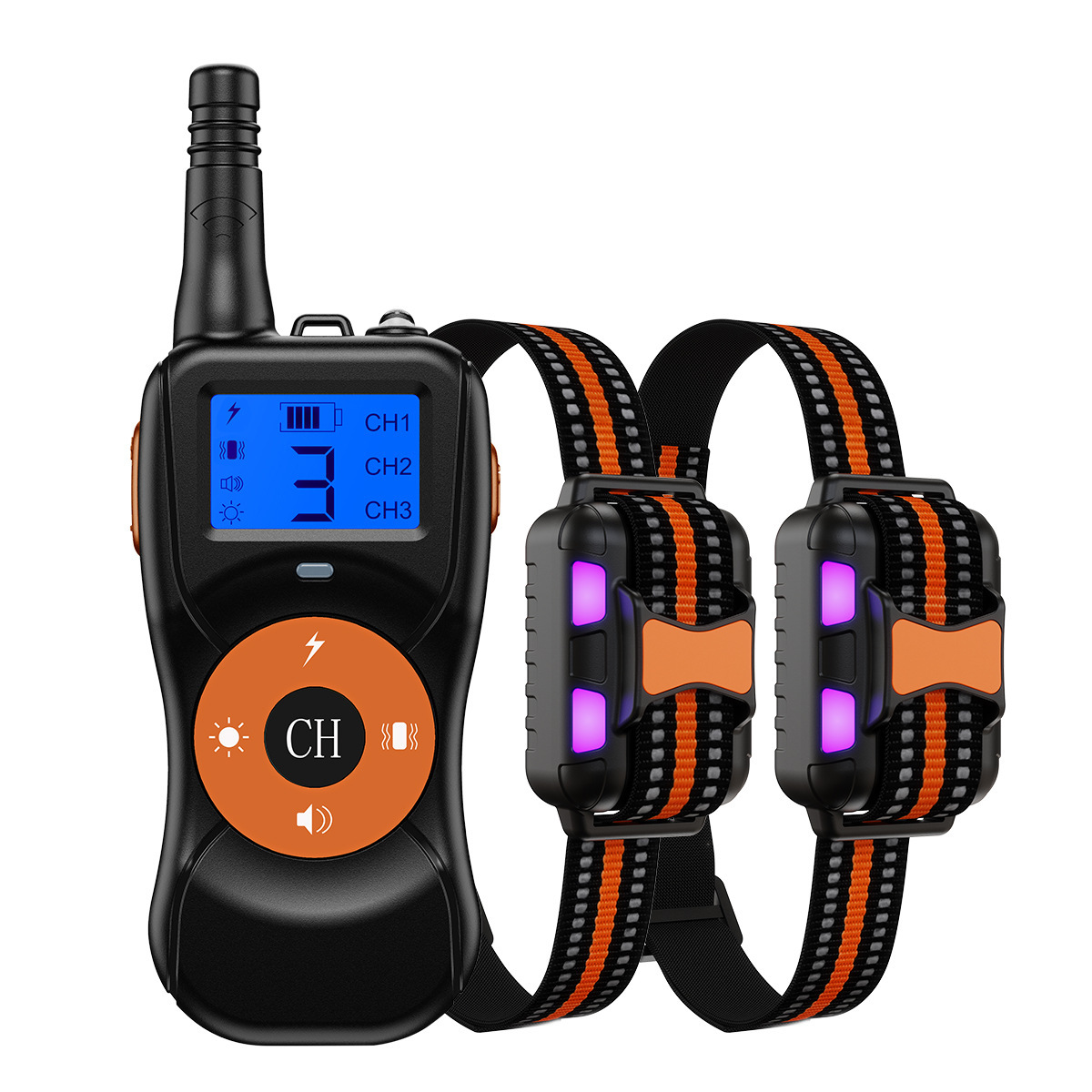 Hundetraining Halsband mit Fernbedienung, 4 Trainingsmodi Piepton, Vibration, Sicherer Schock, LED-Licht, Wiederaufladbar IPX7 Wasserdicht für 2 Hunde, Orange