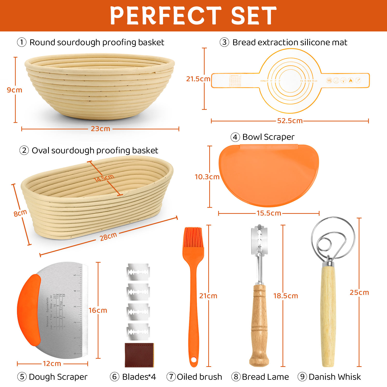 9+10 Zoll Sauerteig Brot Gärkorb Set Mit Linern Brotbackbedarf Werkzeuge Für Sauerteigbrot Backen