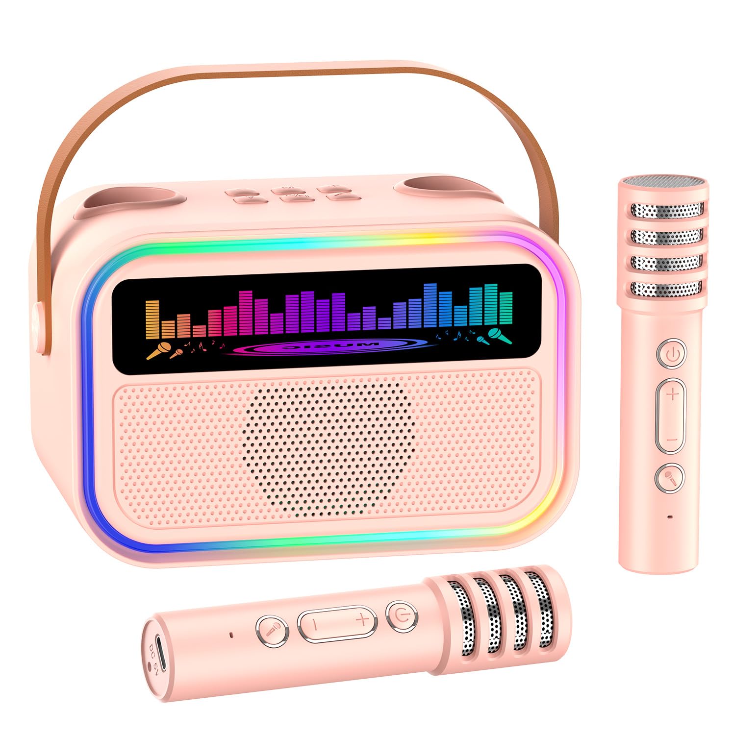 Karaoke-Maschine für Mädchen tragbarer Bluetooth-Lautsprecher mit 2 kabellosen Mikrofonen Singen Karaoke für Geburtstag, Familie, Hausparty (Pink)